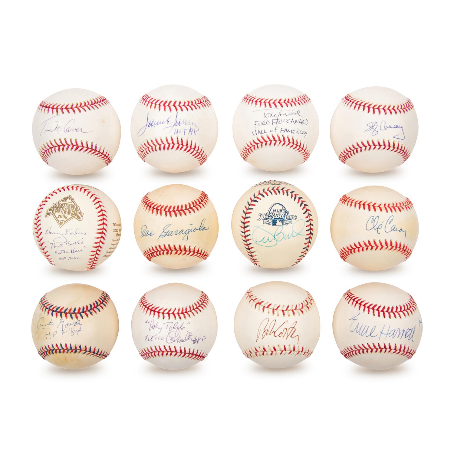 A Collection of 12 Hall of Fame and Notable Announcer Signed Autograph Baseballs