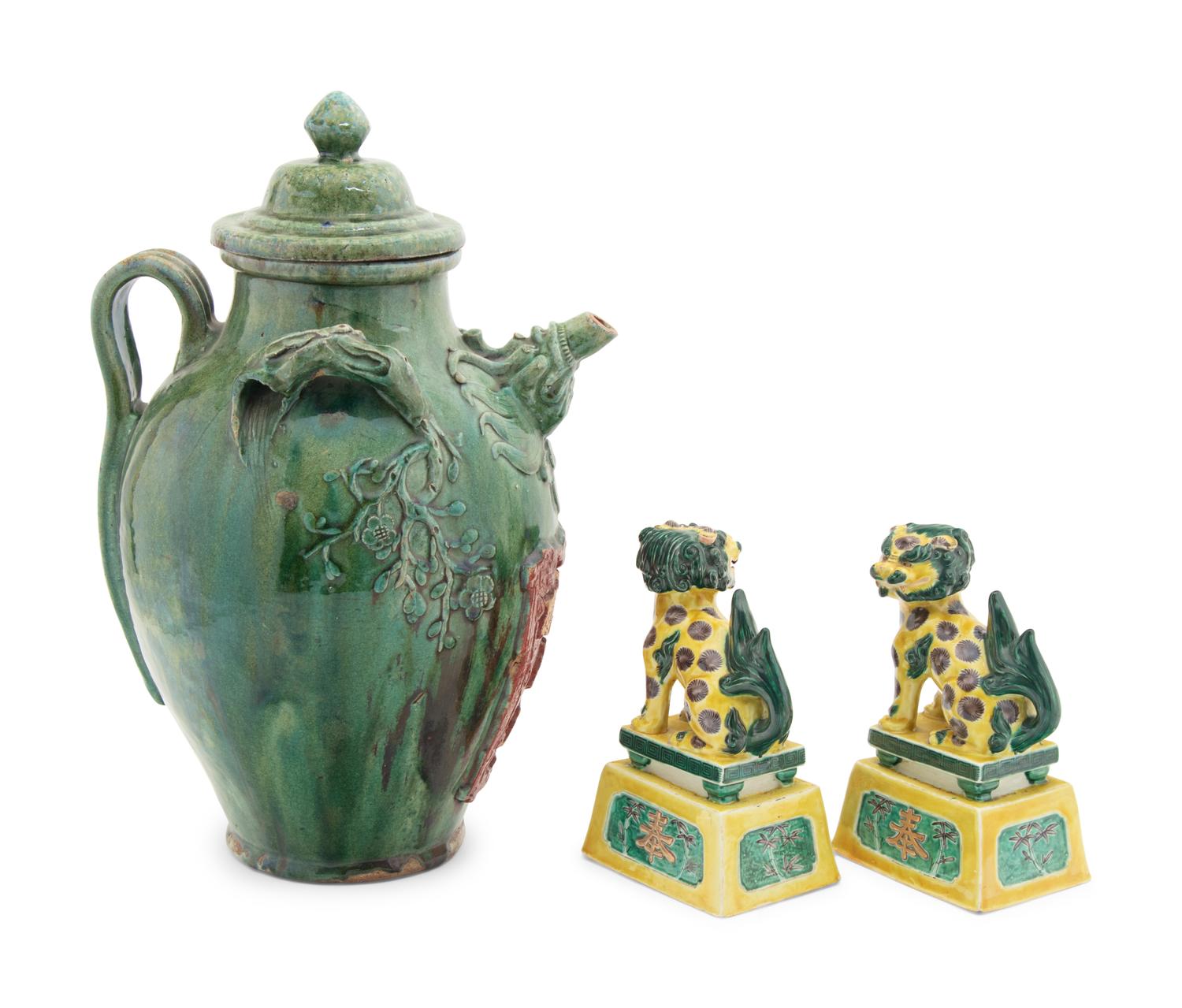 Three Chinese Glazed Stoneware Articles