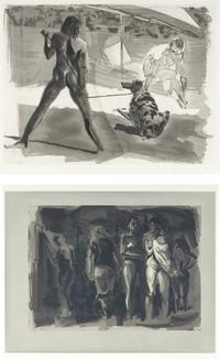 A pair of prints (Beach; Shower)
