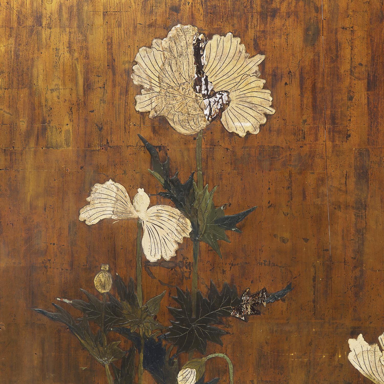 A Large Pair of Japanese Gold-Ground 'Poppies' Panels, Edo Period