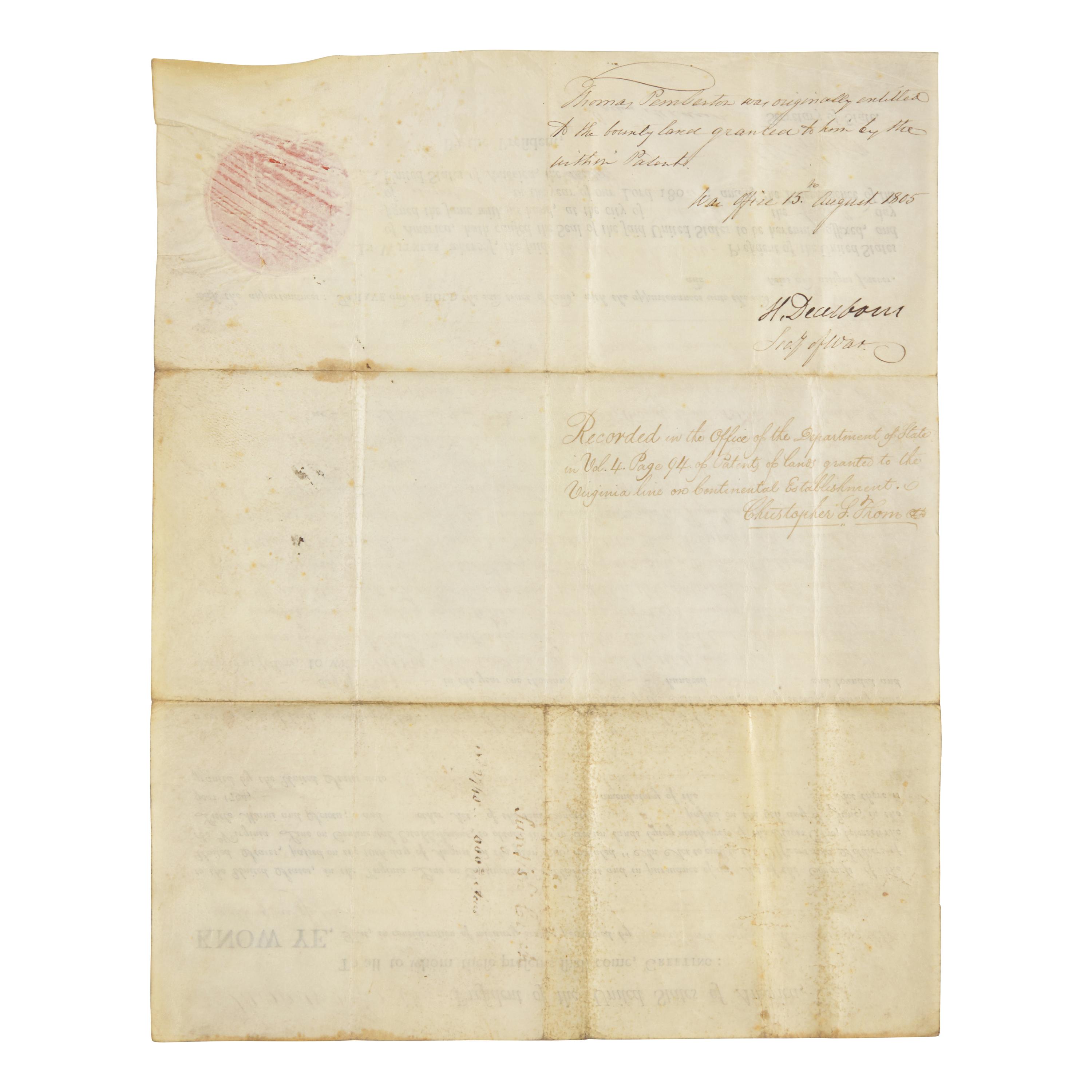 [Presidential] Jefferson, Thomas, and James Madison. Partially-Printed Document, signed.