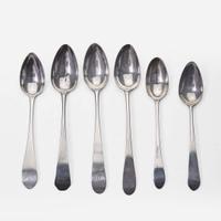 A large collection of twenty-five bird-back and fancy-back teaspoons Various makers, Lancaster, Reading, Philadelphia, PA, and Burlington, NJ, circa 1780-1820
