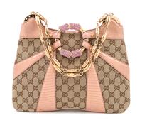 A Gucci Monogram Canvas and Pink Python Handbag, 12" x 8.5" x 1"; Strap drop: 8".