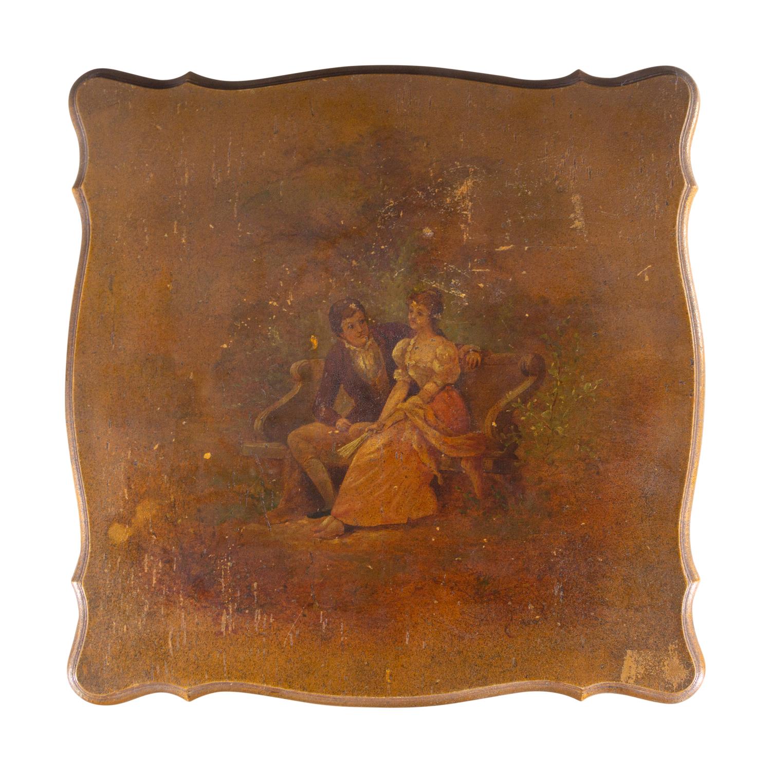 A Louis XV/XVI Style Gilt and Polychrome Painted Table