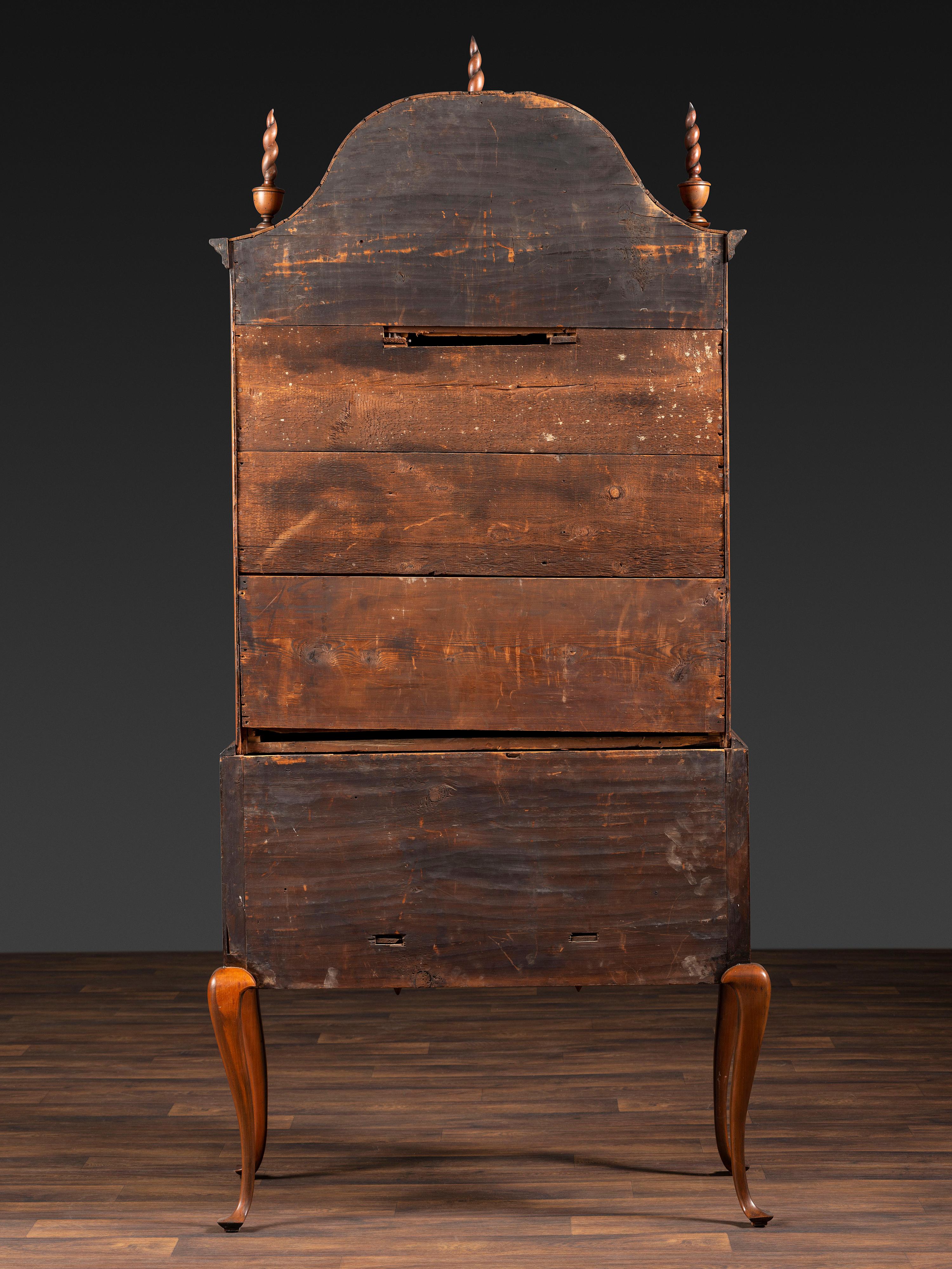 A Queen Anne Fan-Carved Cherrywood Bonnet Top High Chest
