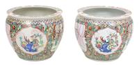 A Pair of Chinese Famille Rose Porcelain Fish Bowls Height 16 x diameter 19 inches. — 20TH CENTURY