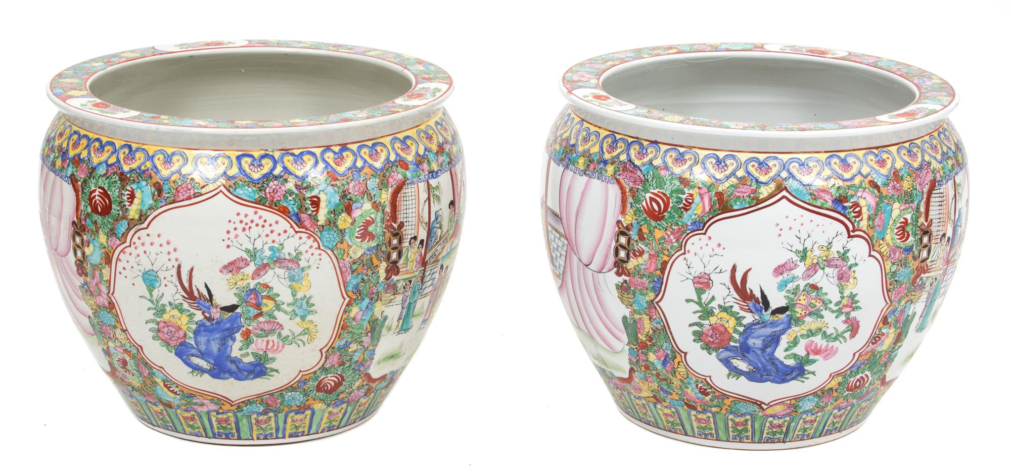 A Pair of Chinese Famille Rose Porcelain Fish Bowls Height 16 x diameter 19 inches. — 20TH CENTURY