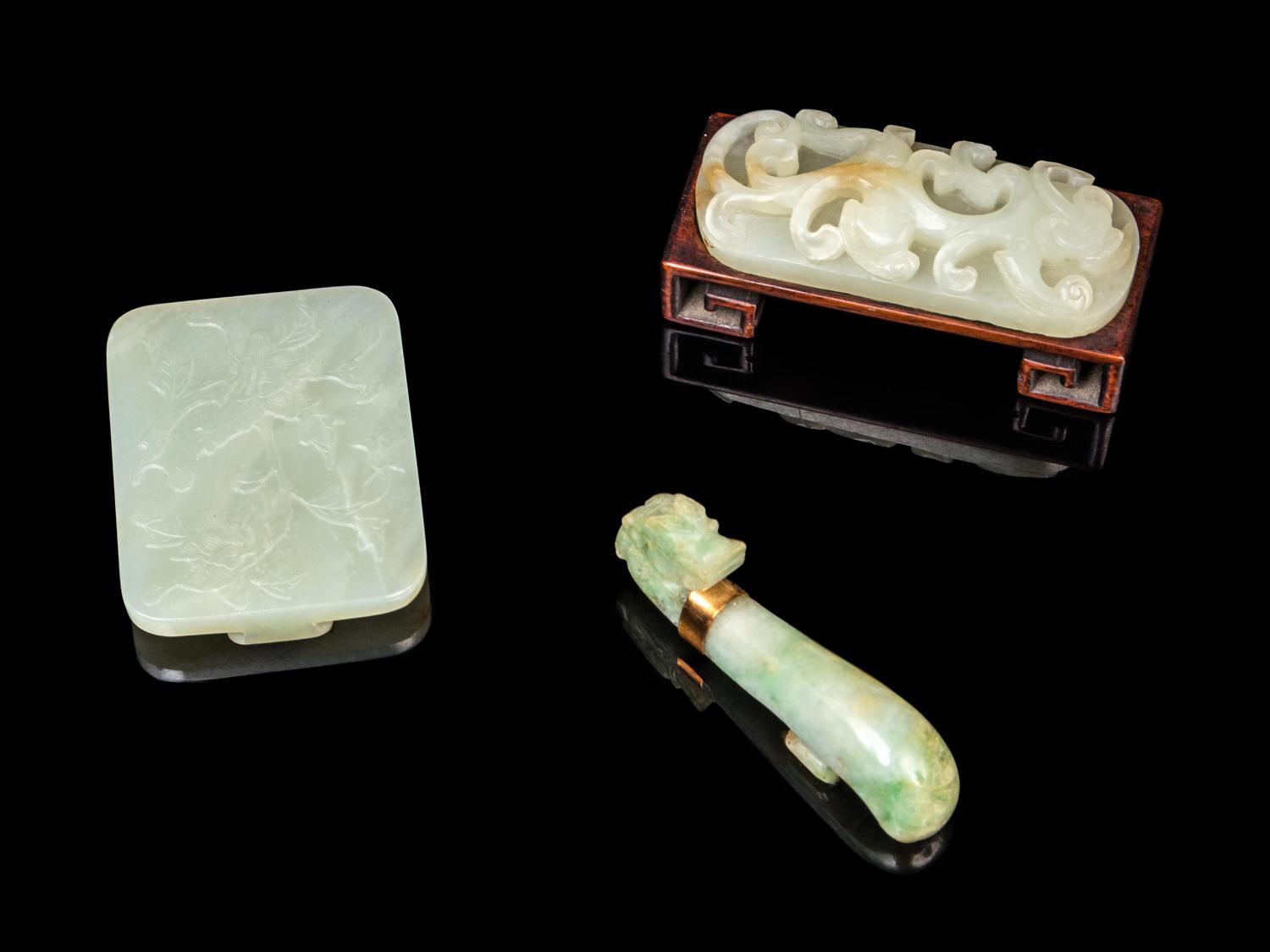 Three Chinese Jade and Jadeite Belt Ornaments
