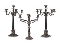 A Group of Three English Silver-Plate Candelabra