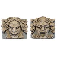 A Pair of Terra Cotta Comedy and Tragedy Panels 17" W x 7" D x 15" H — United States, Early 20th Century