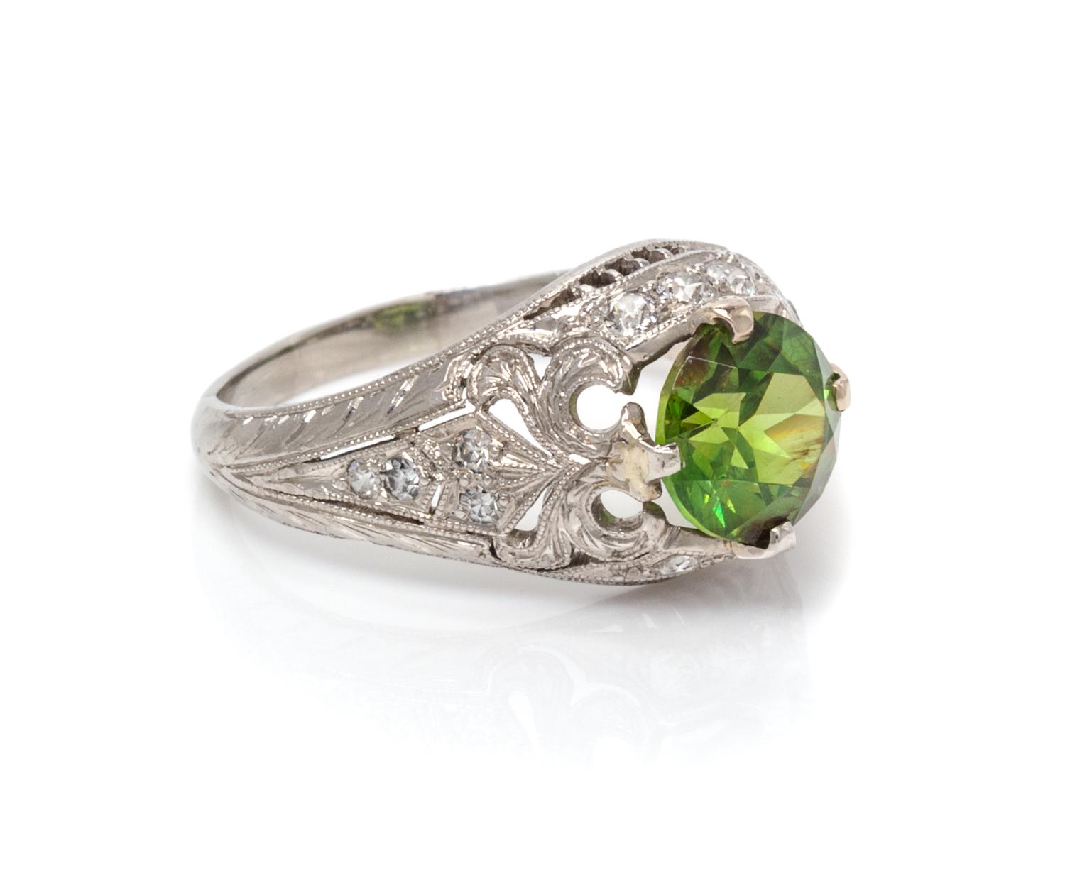 A Platinum, Demantoid and Diamond Ring, 3.00 dwts.