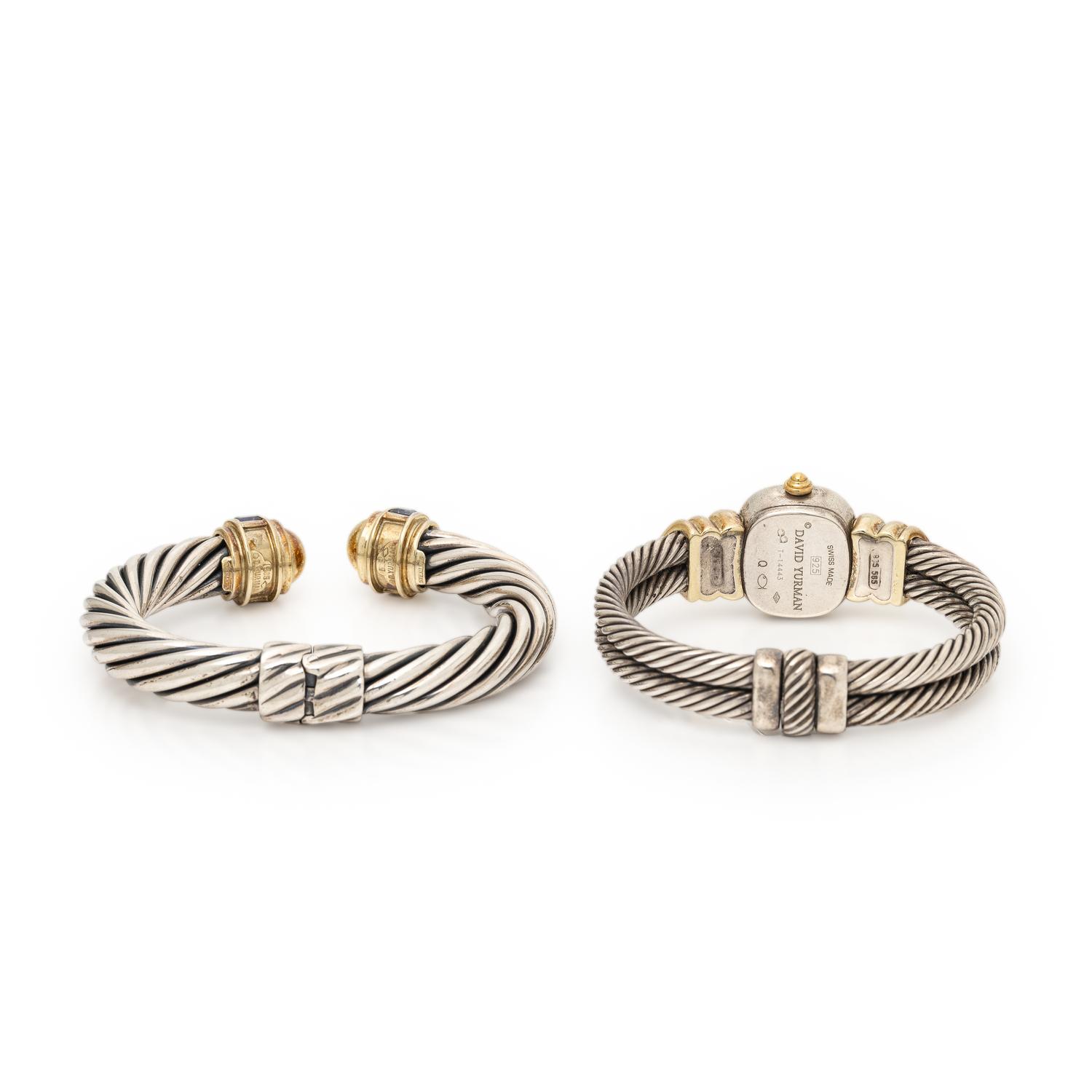David Yurman, Sterling Silver, Yellow Gold, and Iolite Cable Watch and Bracelet