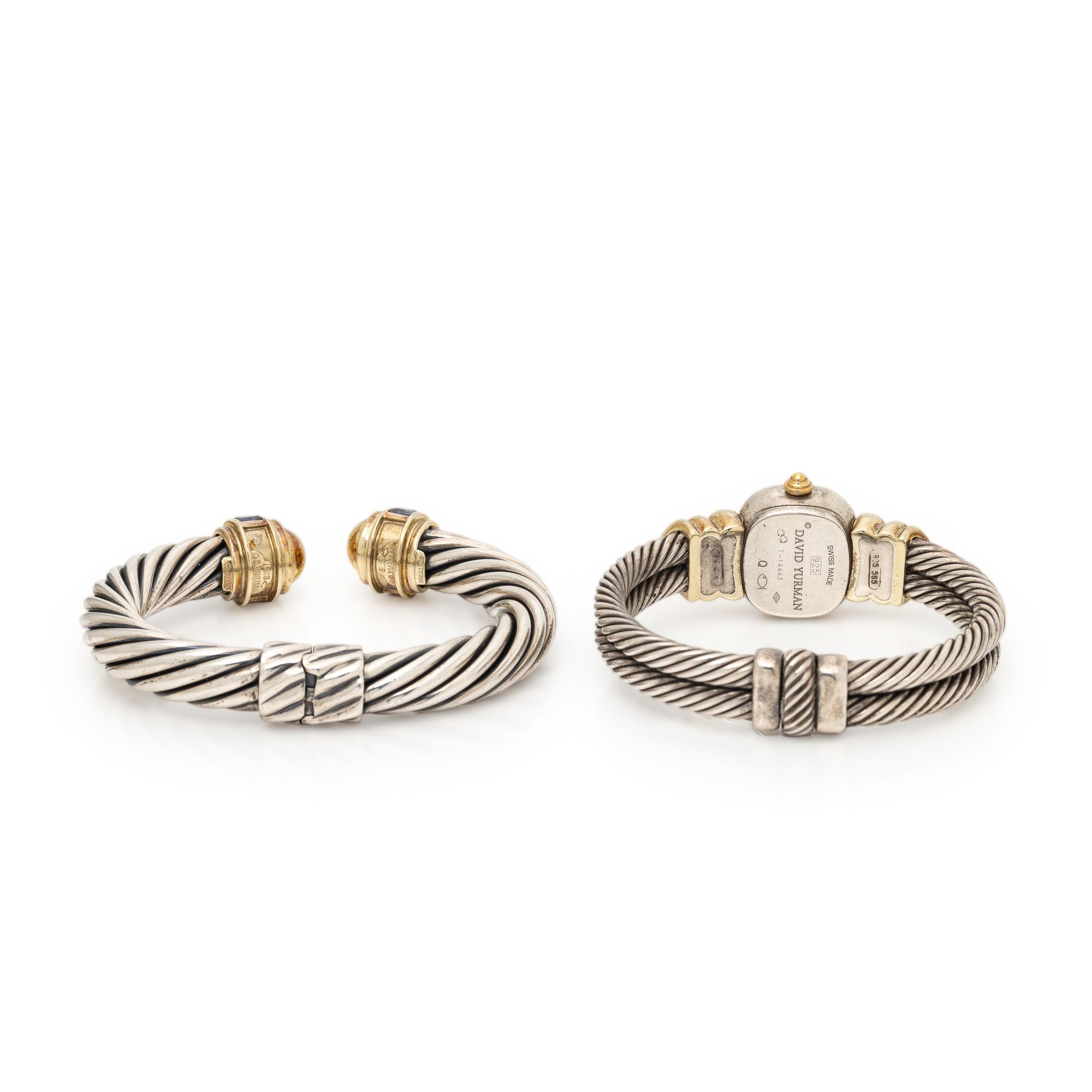 David Yurman, Sterling Silver, Yellow Gold, and Iolite Cable Watch and Bracelet