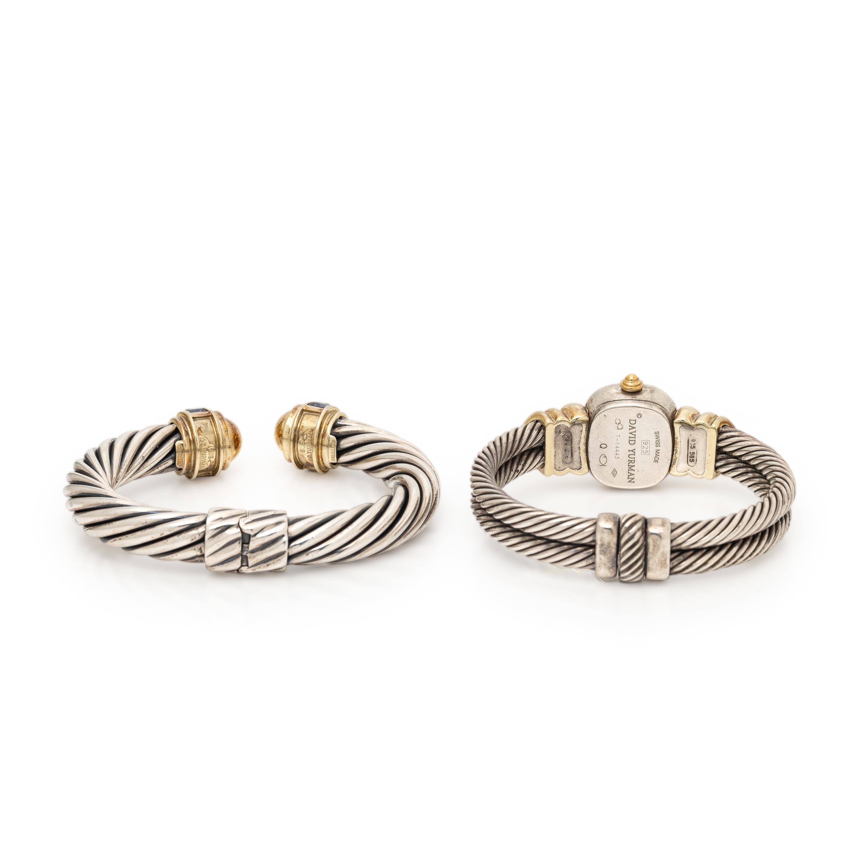 David Yurman, Sterling Silver, Yellow Gold, and Iolite Cable Watch and Bracelet