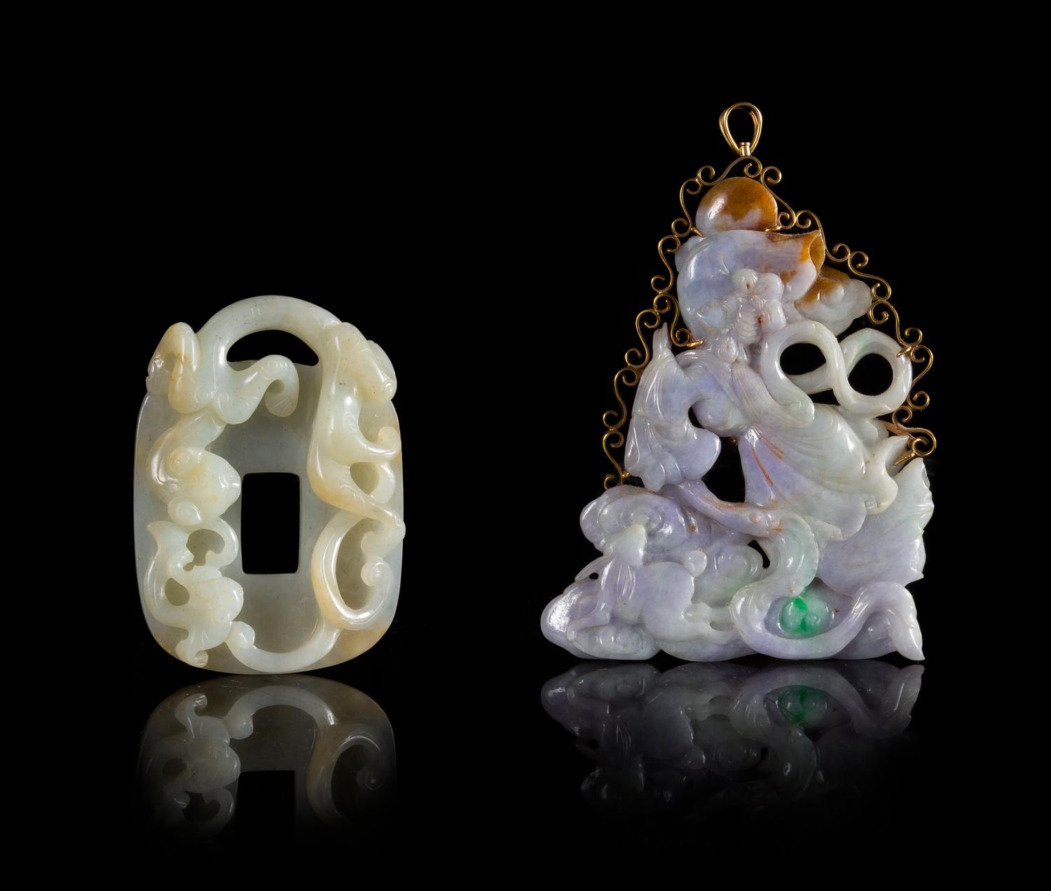 Two Jadeite Articles Height of larger 3 7/8 inches.