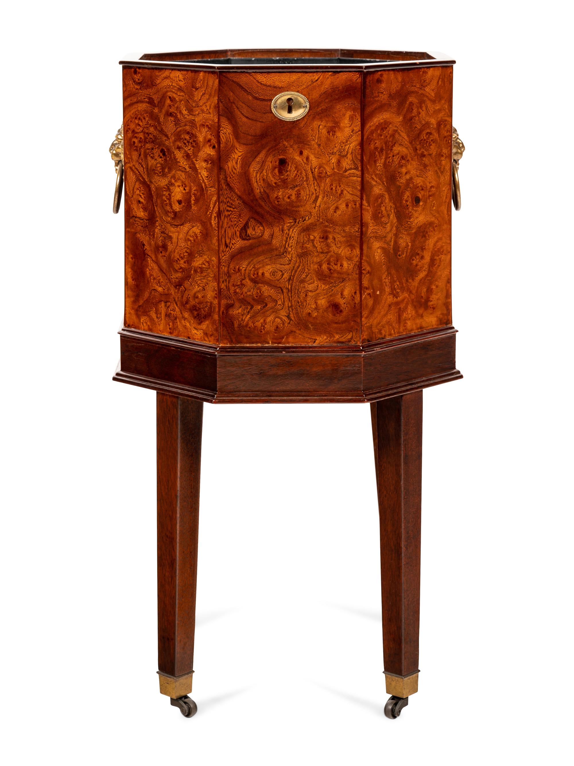 An English Burl Walnut Pail on Stand