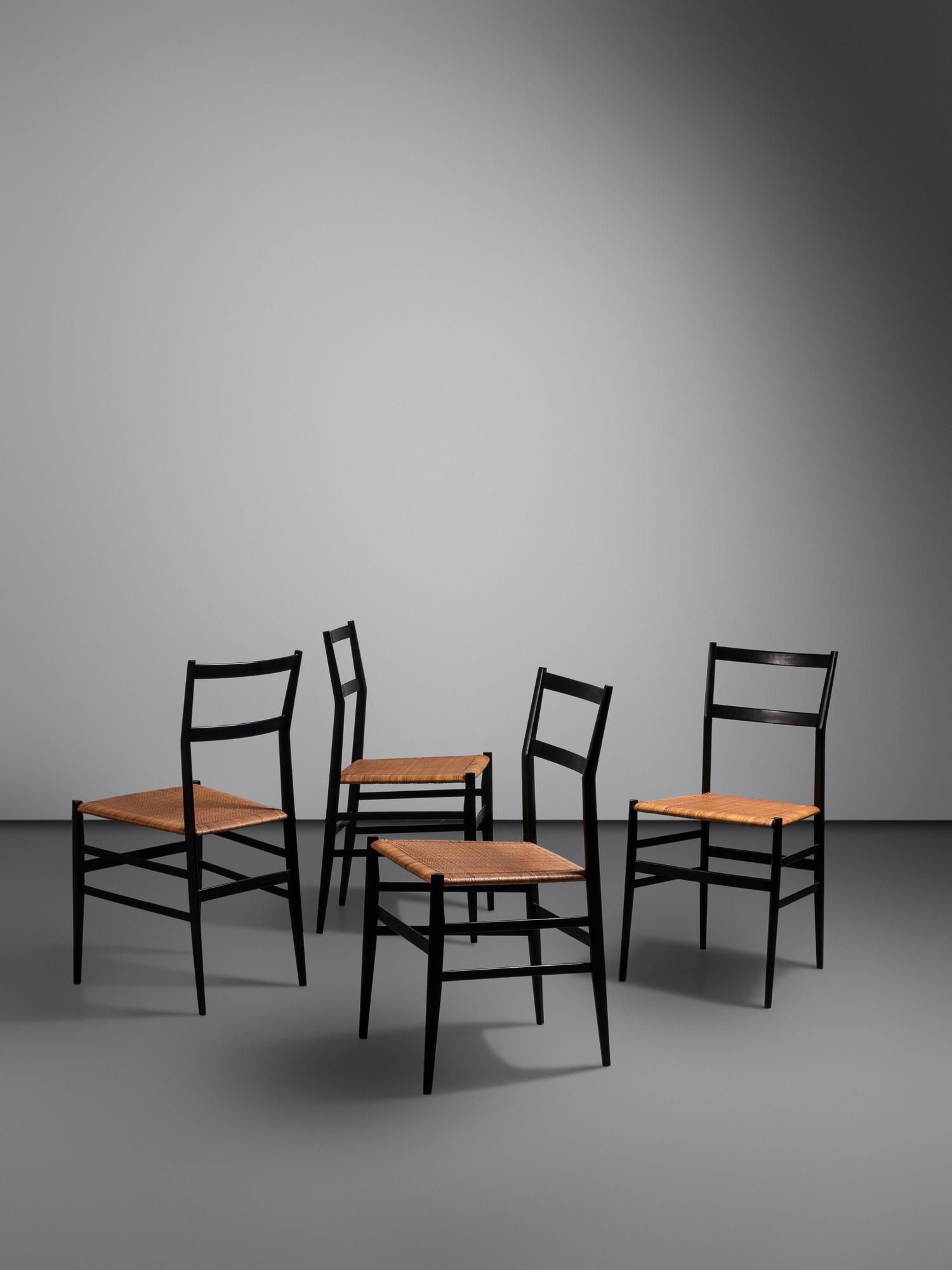 Set of Four 'Superleggera' Chairs, c. 1960 Cassina, Italy