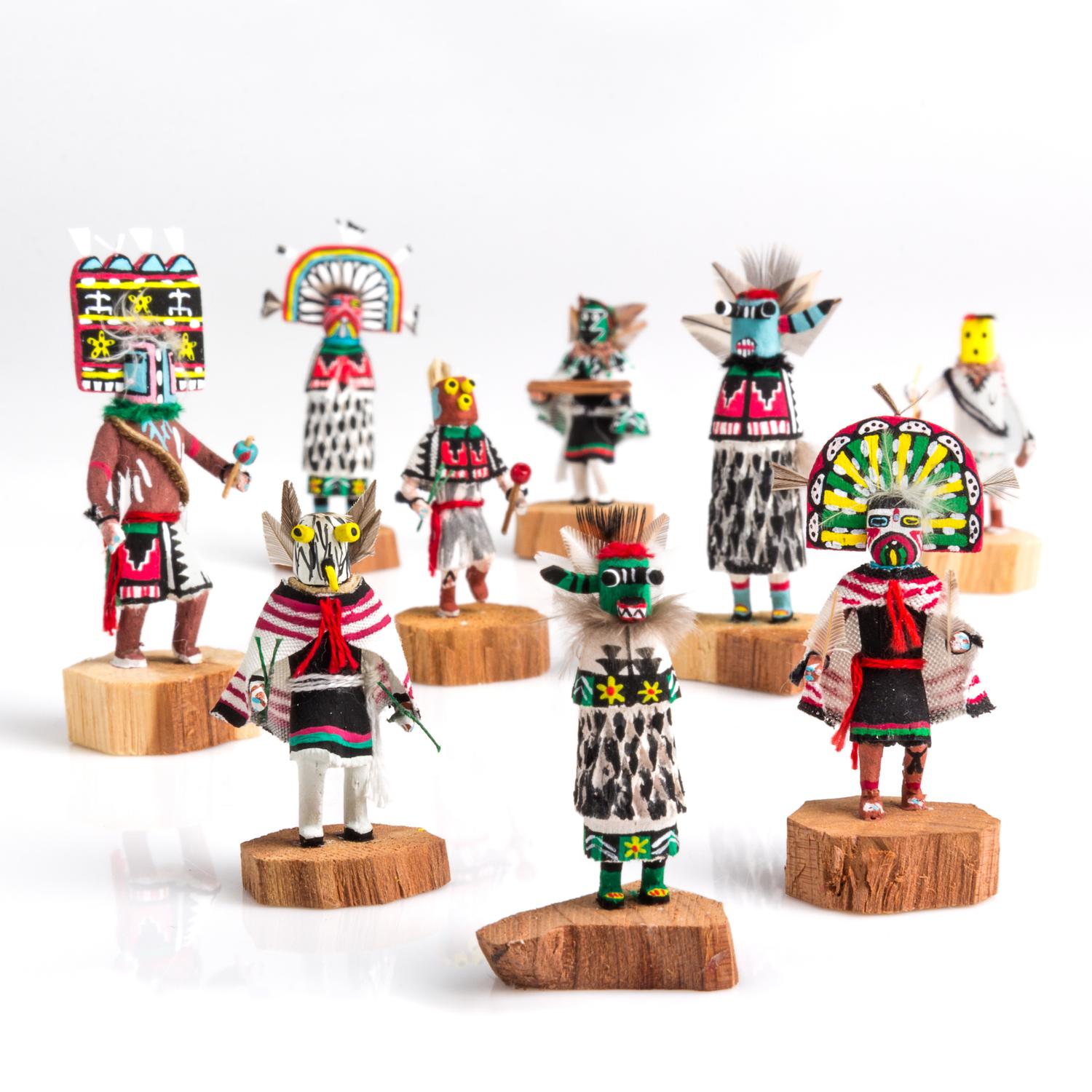 A Group of Sixteen Hopi Kachina Dolls Height of tallest 2 1/8 inches. — Bess Yanez