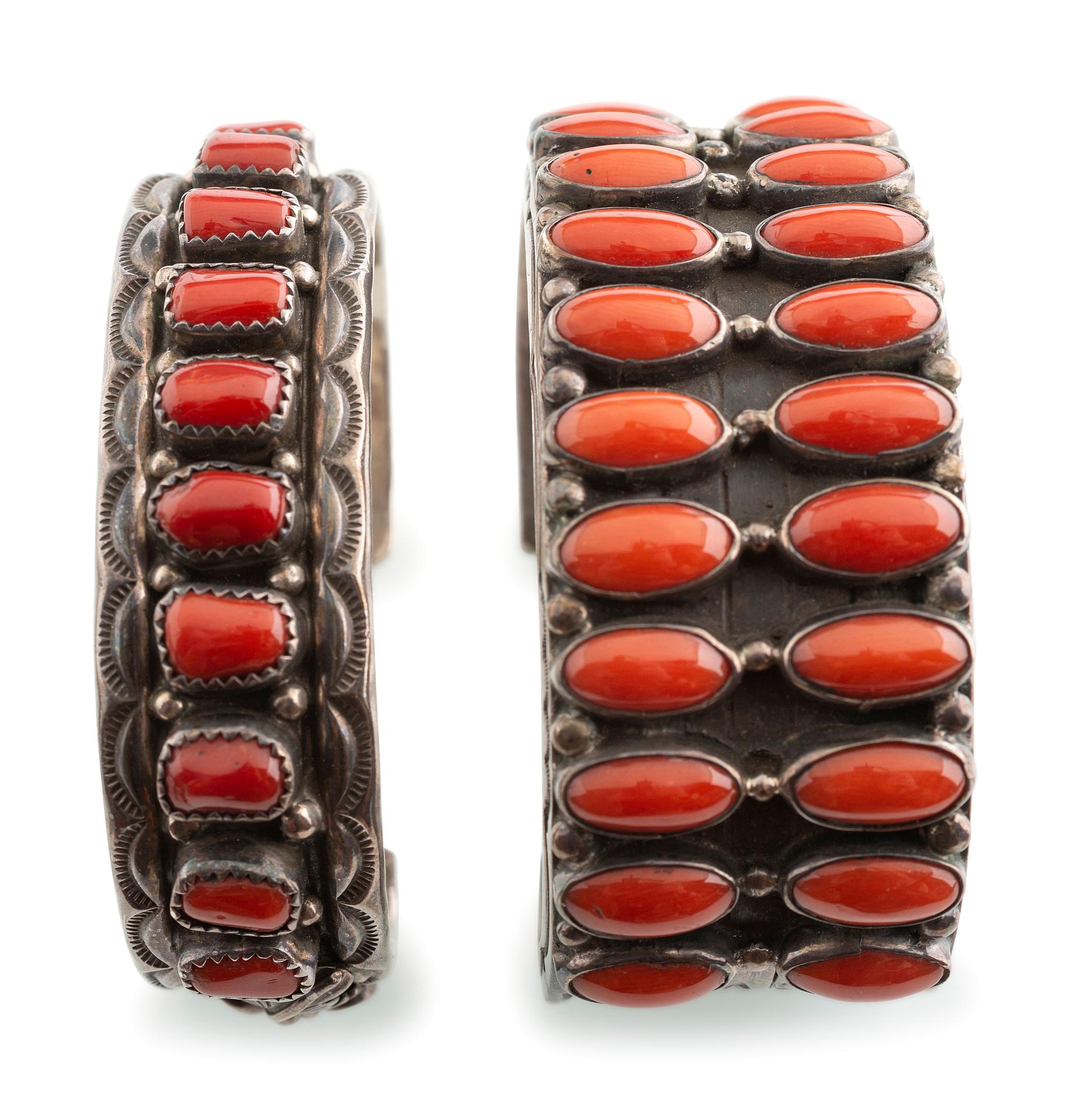 Navajo Silver and Coral Cuff Bracelets