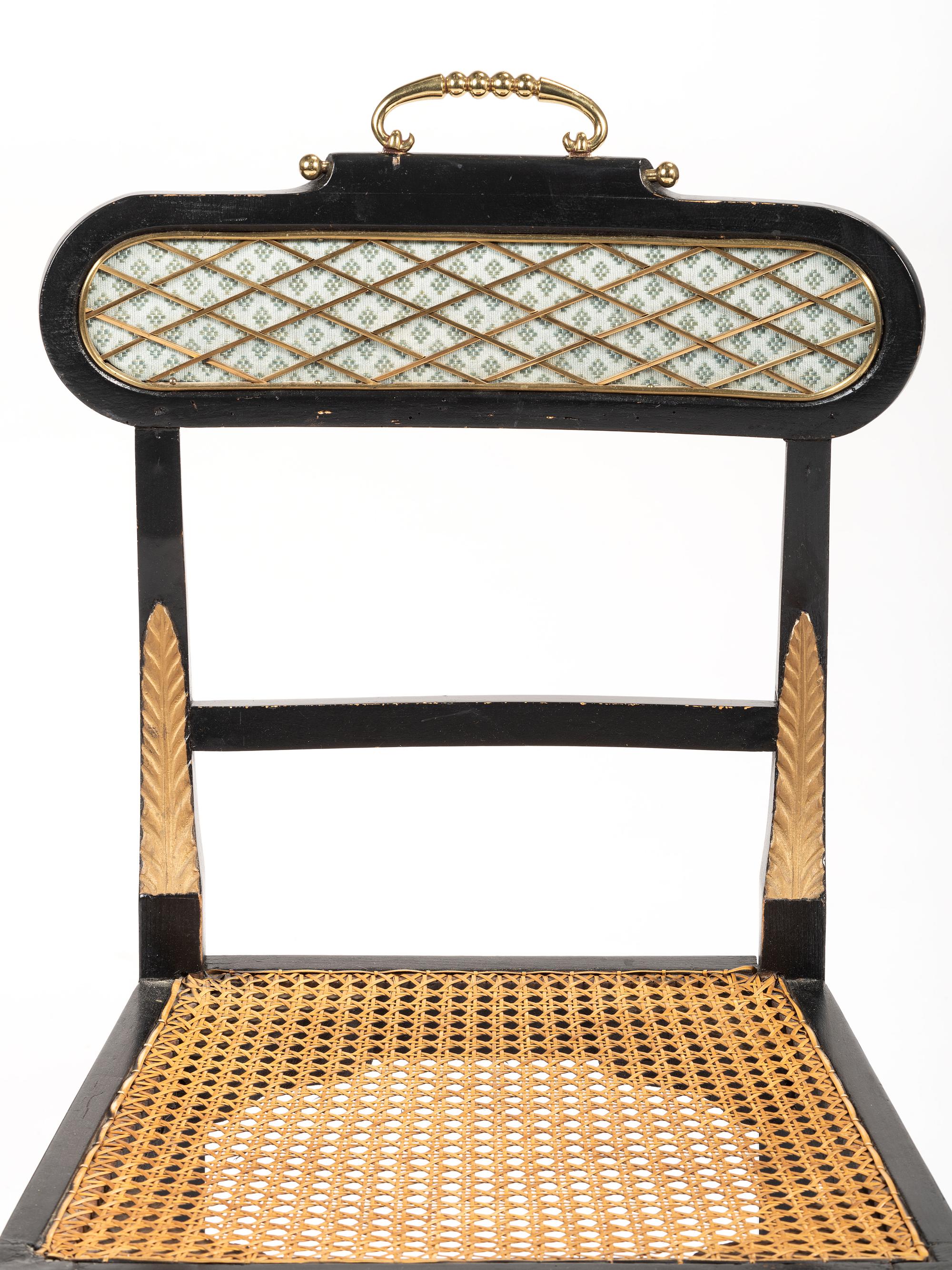 A Pair of Neoclassical Style Ebonized Curule Side Chairs
