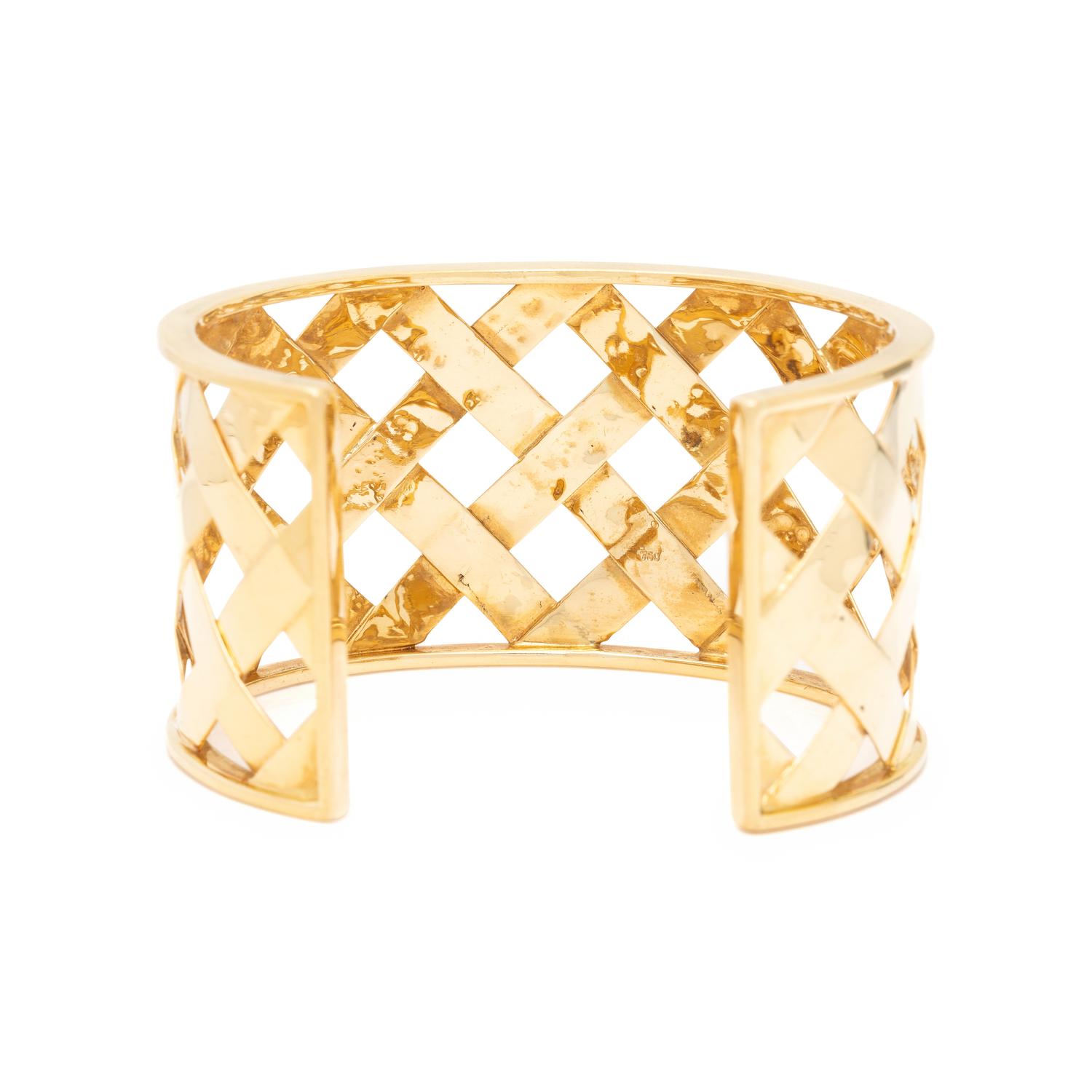 YELLOW GOLD BASKET WEAVE CUFF BRACELET