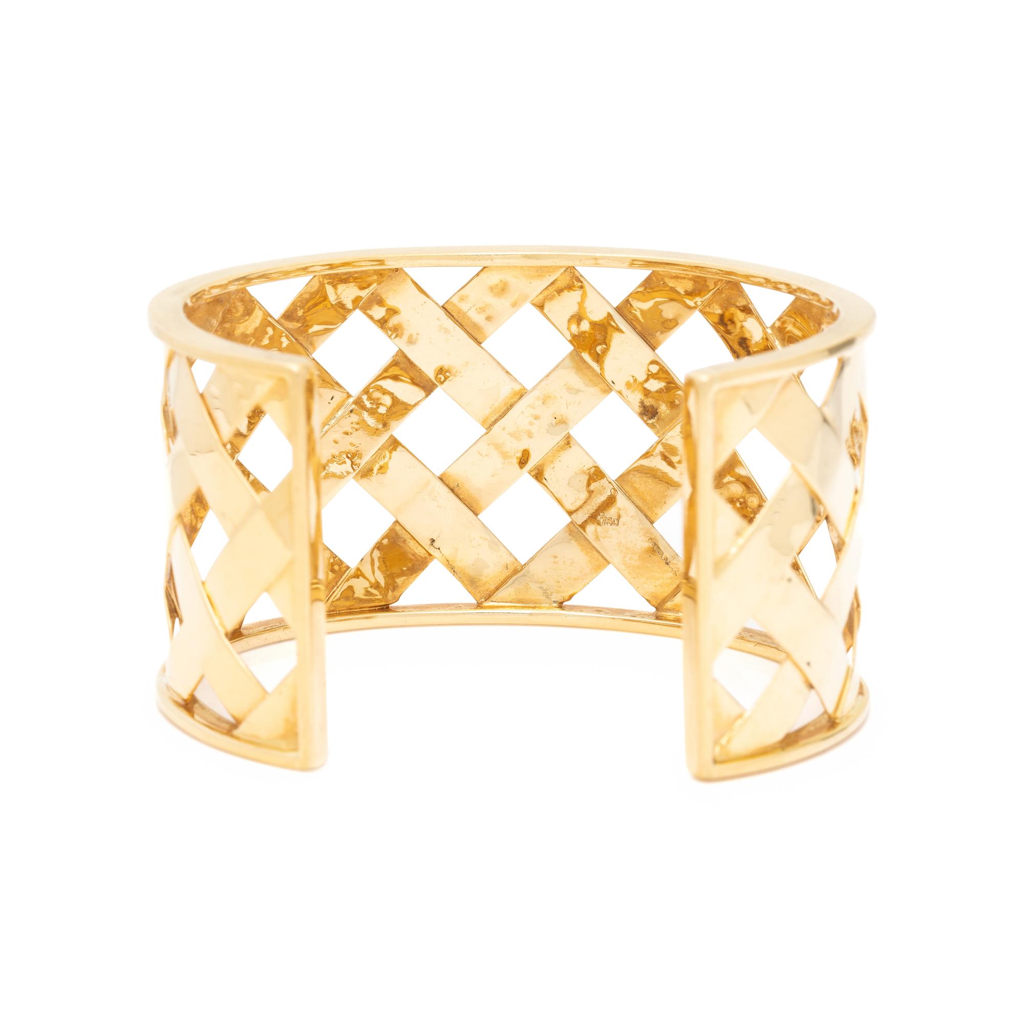 YELLOW GOLD BASKET WEAVE CUFF BRACELET
