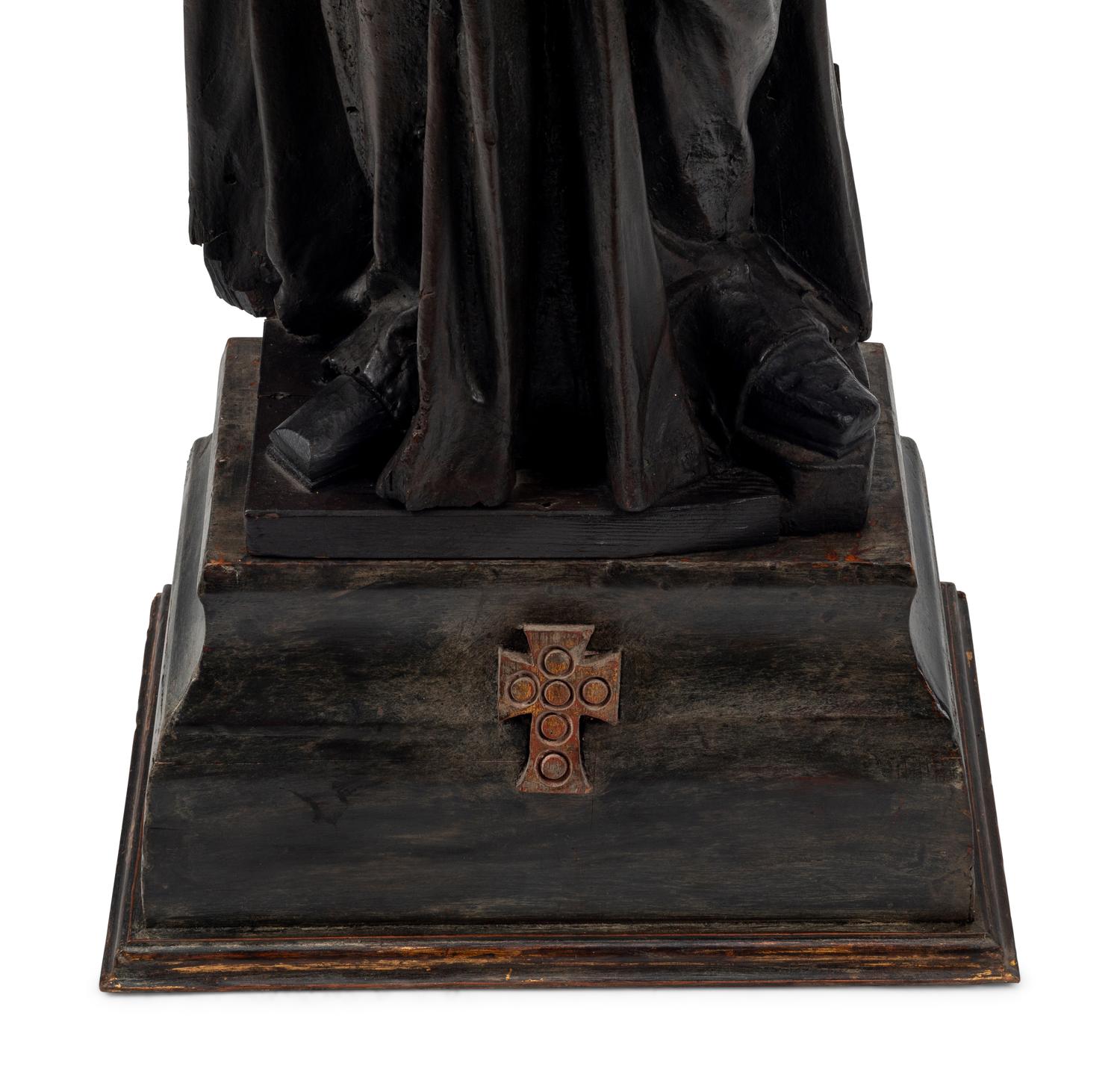 An Italian Carved and Painted Saint Figure and Stand