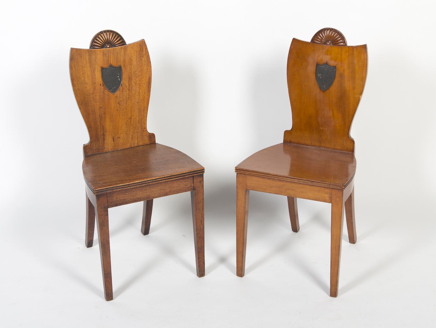 A Near Pair of Regency Hall Chairs, Height 37 inches.