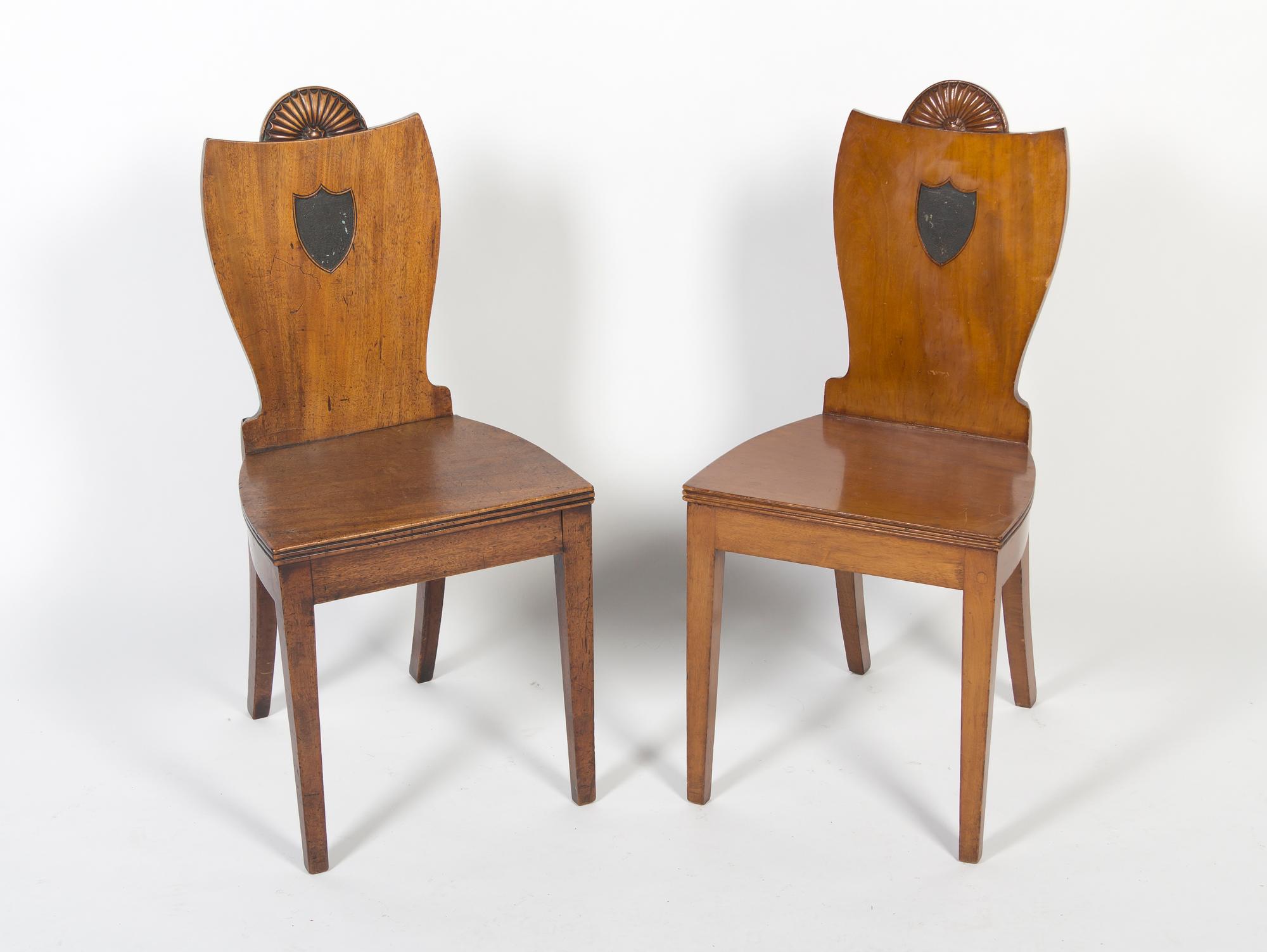 A Near Pair of Regency Hall Chairs, Height 37 inches.