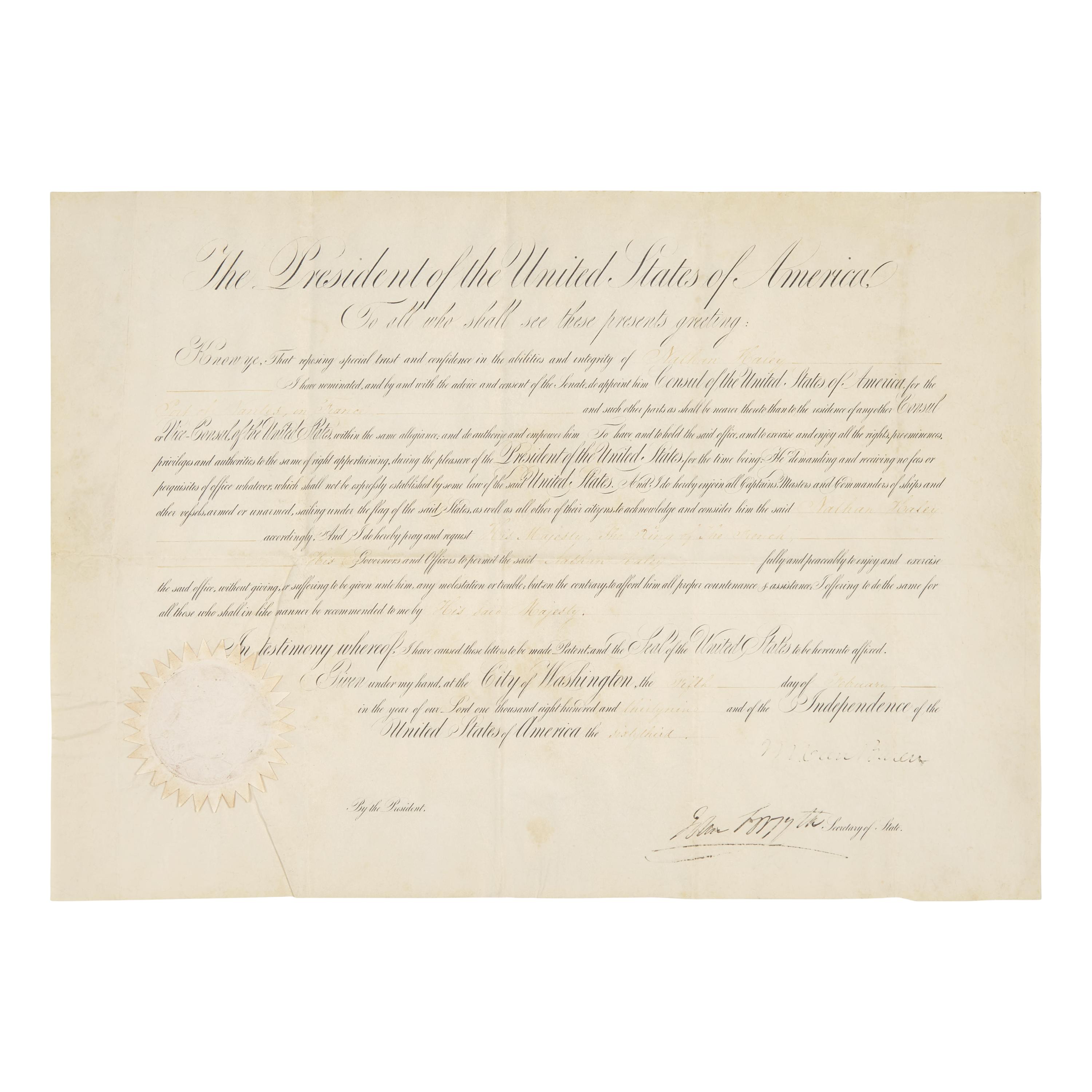 [Presidential] Van Buren, Martin. Partially-printed document, signed
