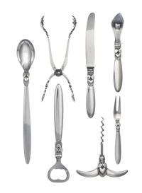 A Danish Silver Bar Service, Georg Jensen Silversmithy, Copenhagen, Second Half 20th Century, Cactus pattern, comprising a mixing spoon