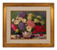 Two Works: Morning Bouquet and Hollyhock Garden