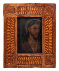 A Continental Icon Depicting Christ in a Parquetry Frame (18th/19th Century