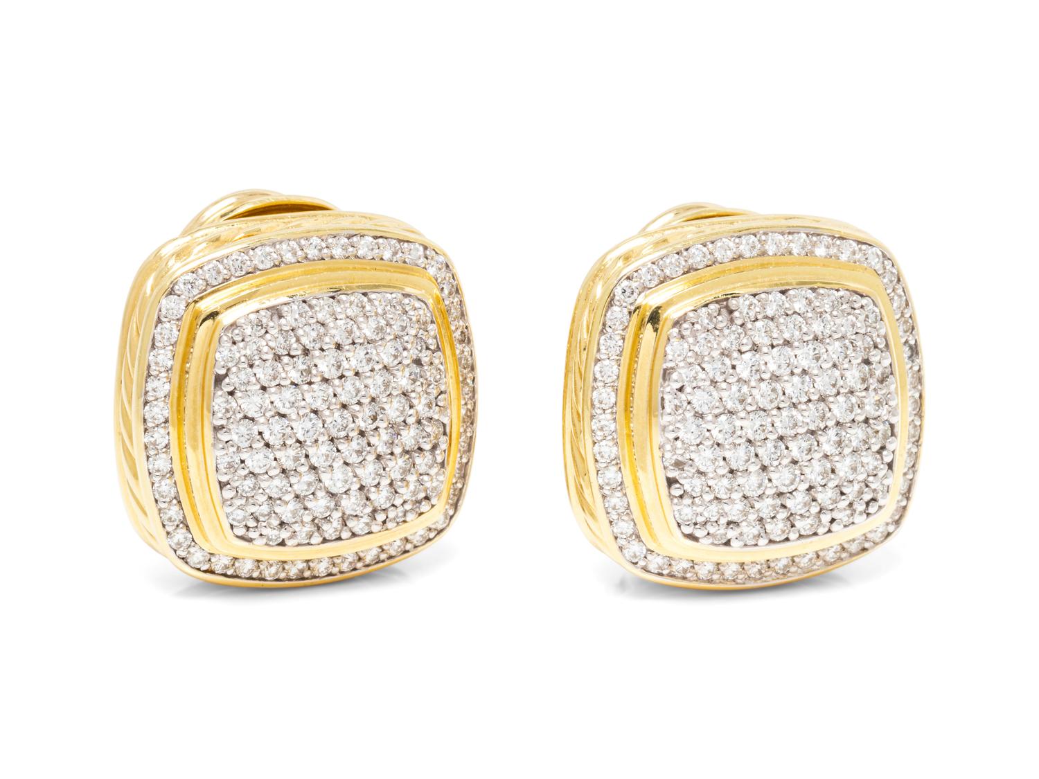 A Pair of 18 Karat Yellow Gold and Diamond ‘Albion’ Earclips, David Yurman,