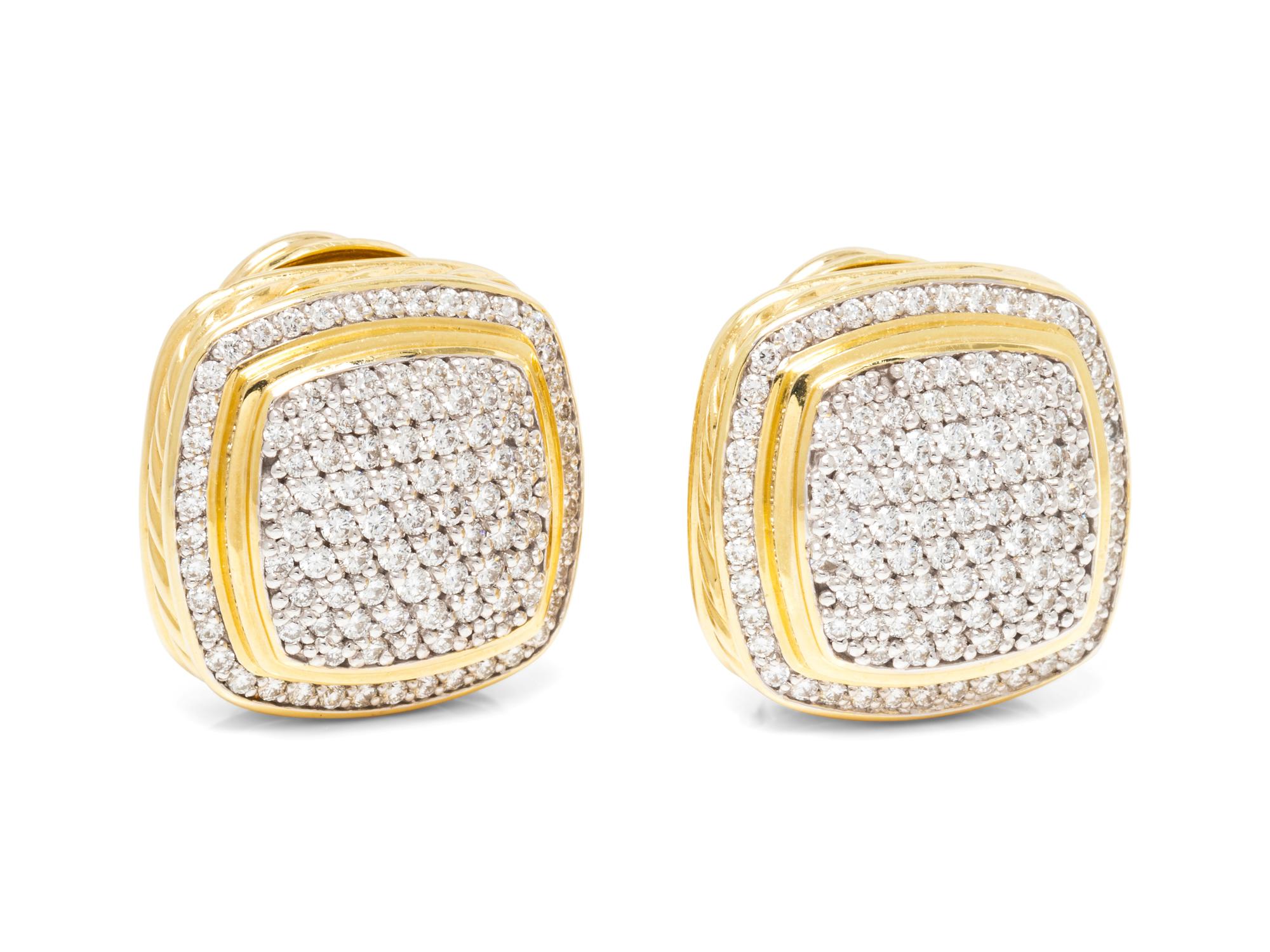 A Pair of 18 Karat Yellow Gold and Diamond ‘Albion’ Earclips, David Yurman,