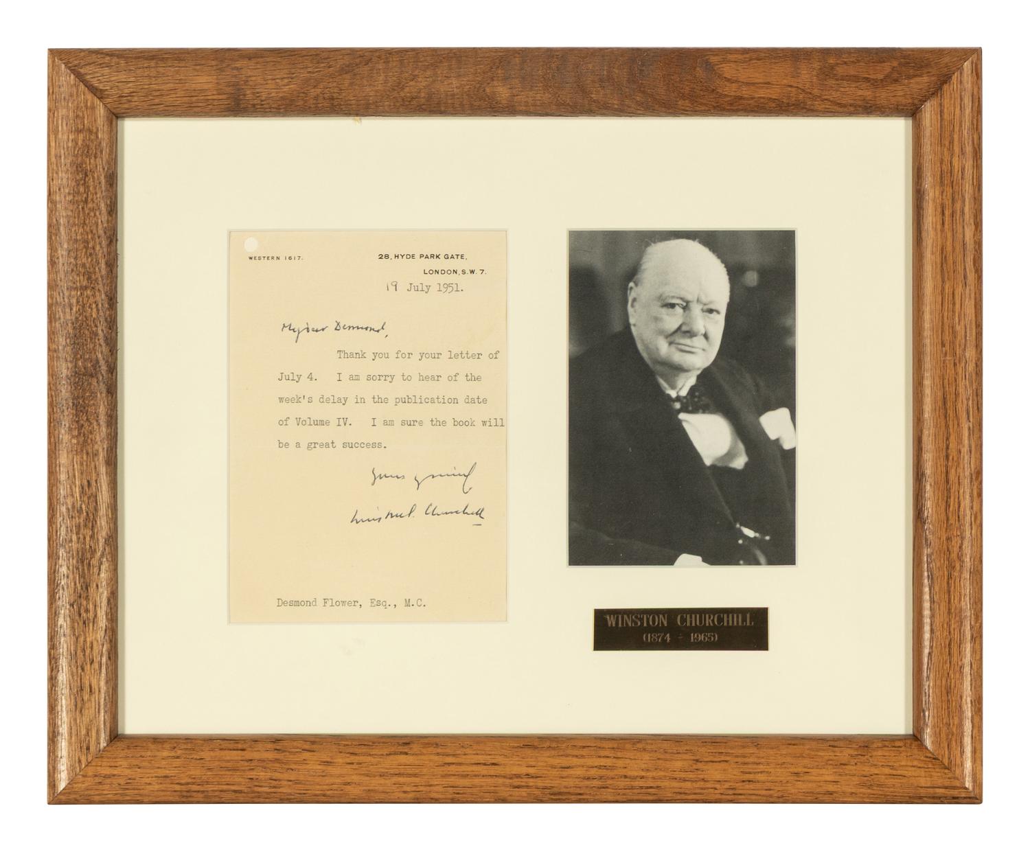 CHURCHILL, Winston Leonard Spencer, Sir (1874-1965). Typed letter signed ("Winston Churchill") to Desmond Flower, London, 19 July 1951.