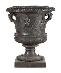 A Pair of English Lead Allegorical Garden Urns