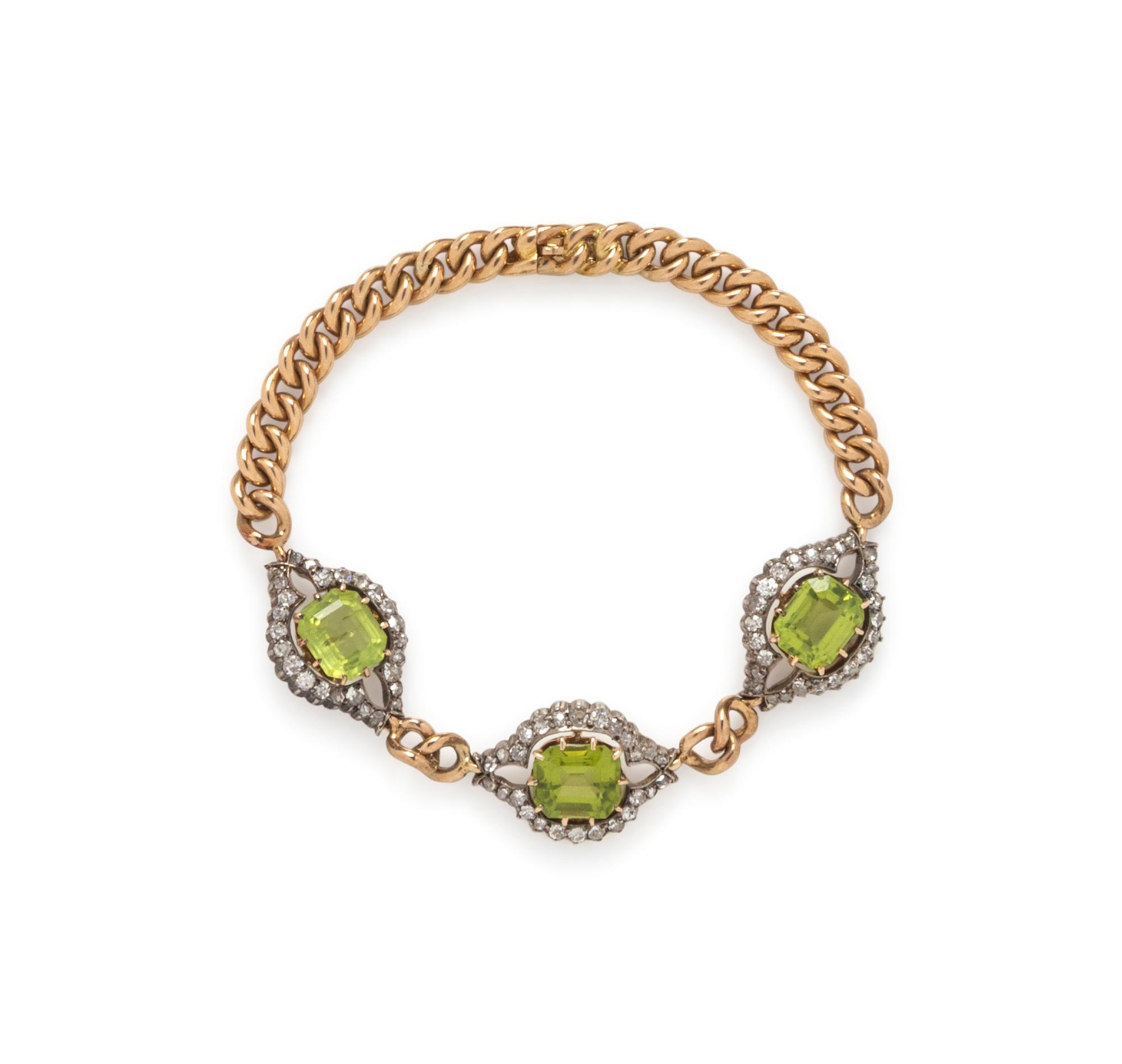 VICTORIAN, PERIDOT AND DIAMOND BRACELET