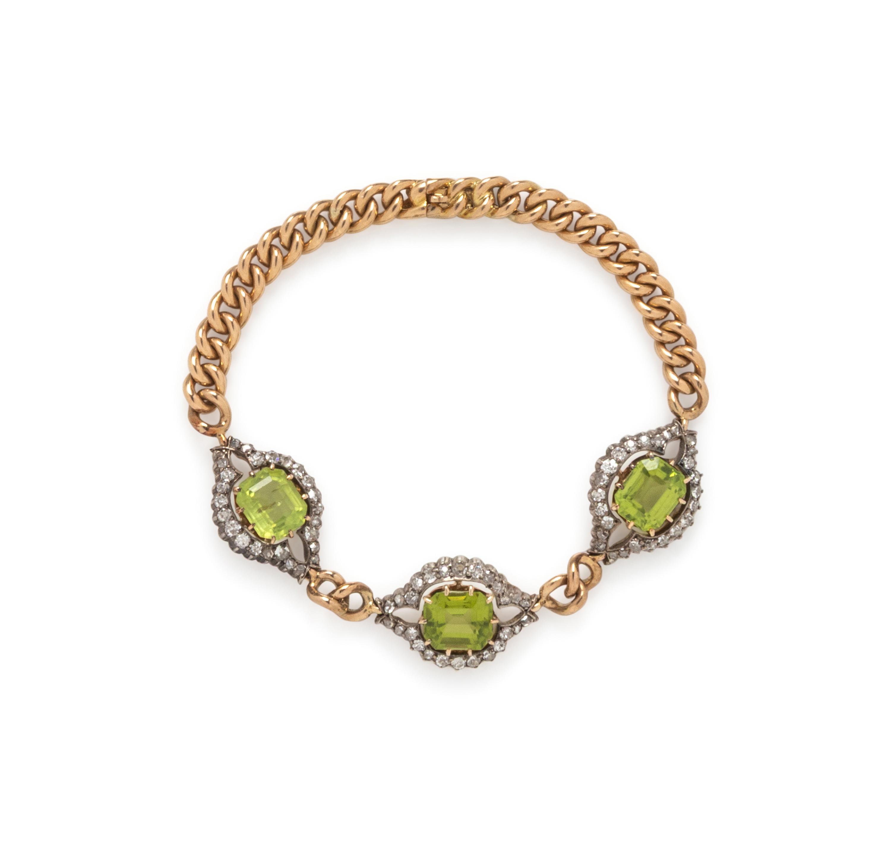 VICTORIAN, PERIDOT AND DIAMOND BRACELET