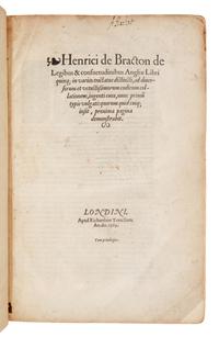 [LAW]. BRACTON, Henricus de (d.1268). De legibus et consuetudinibus, Angliae libri quinque . London, 1569.