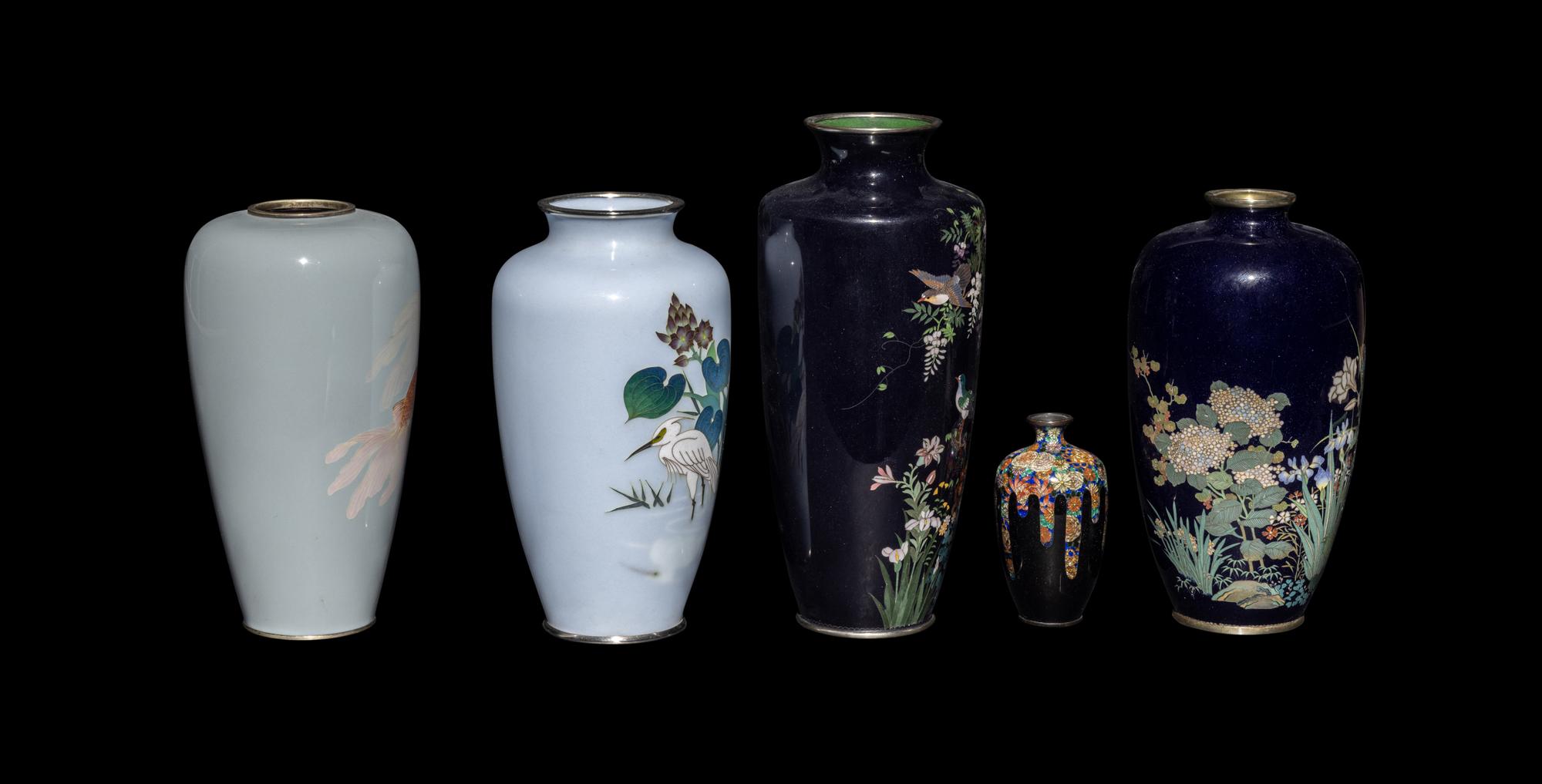 Five Japanese Cloisonné Enamel Vases