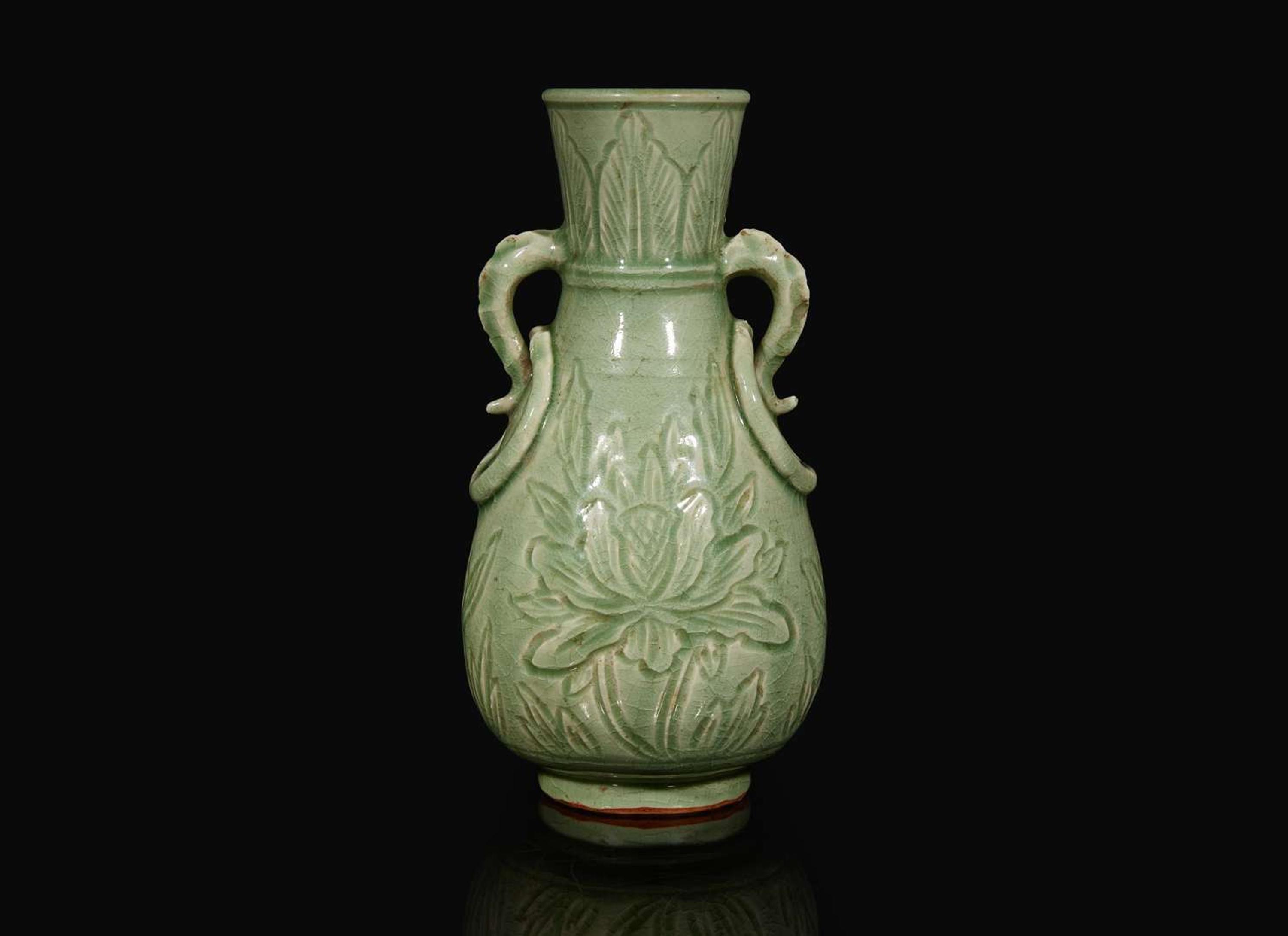A Chinese celadon-glazed peony-incised vase, Ming to Qing dynasty 青釉刻劃牡丹瓶 明或清