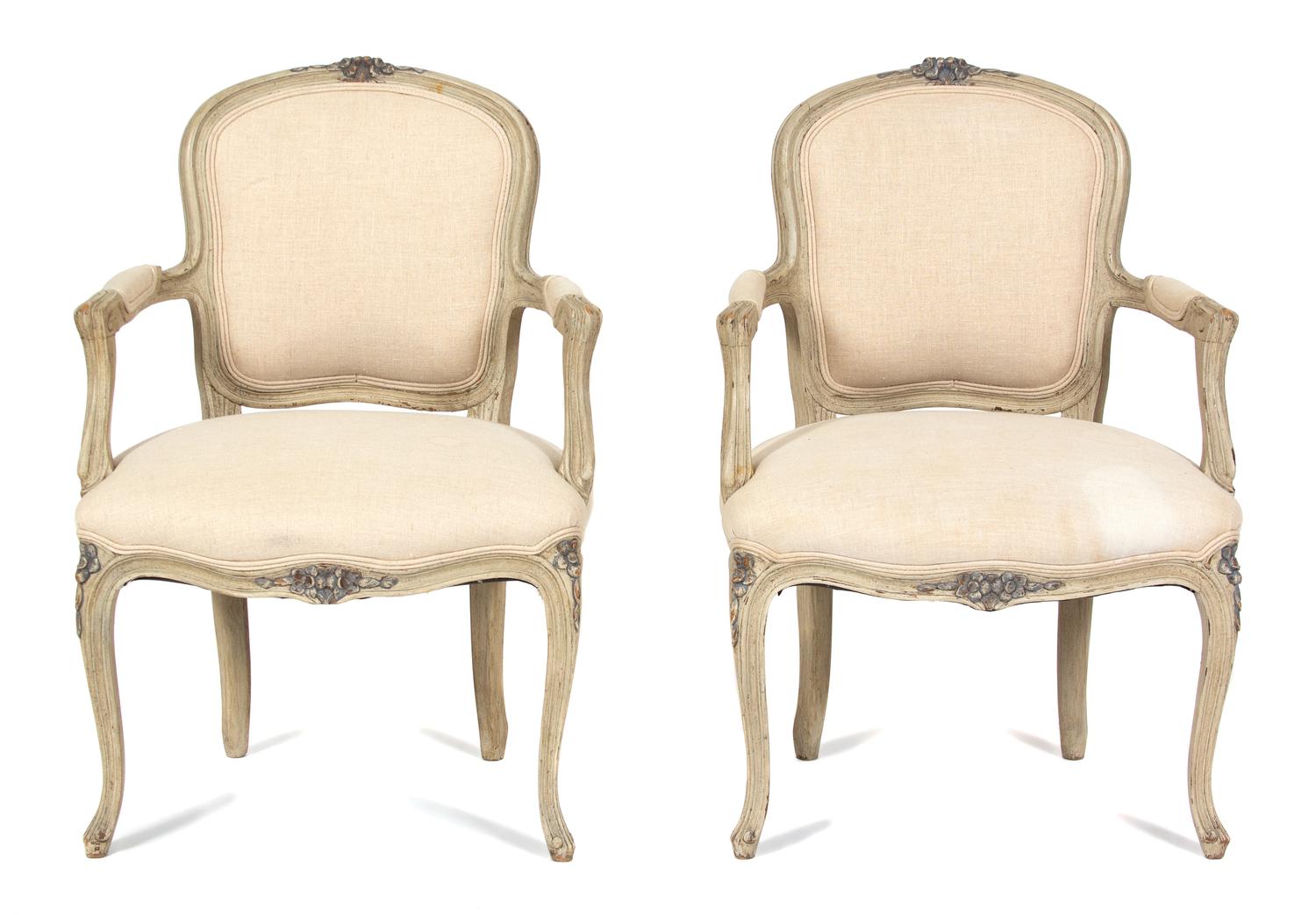 A Pair of Louis XV Style Carved and Painted Fauteuils — 19TH CENTURY