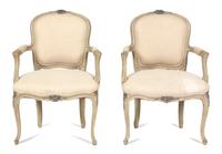 A Pair of Louis XV Style Carved and Painted Fauteuils — 19TH CENTURY