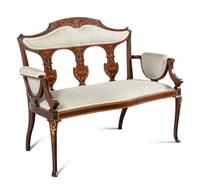 An Edwardian Mahogany and Marquetry Settee