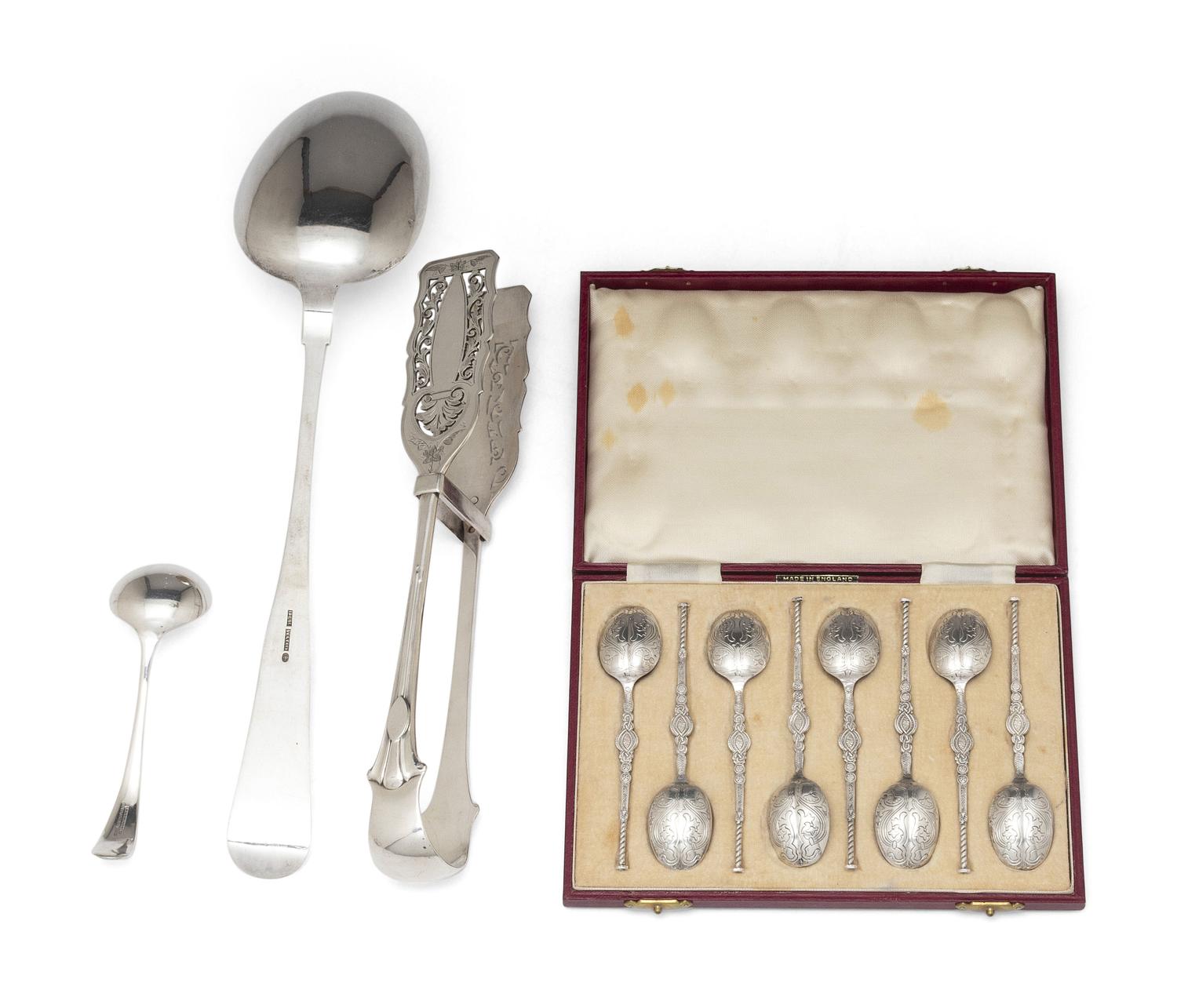 A Collection of Irish and English Silver Flatware Articles