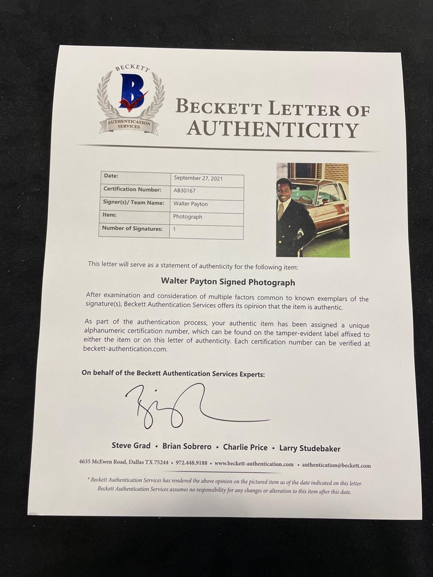A Group of Two Walter Payton Signed Autograph 1980s Chicago Auto Show Photographs (BAS Beckett Authentication Services Certified),