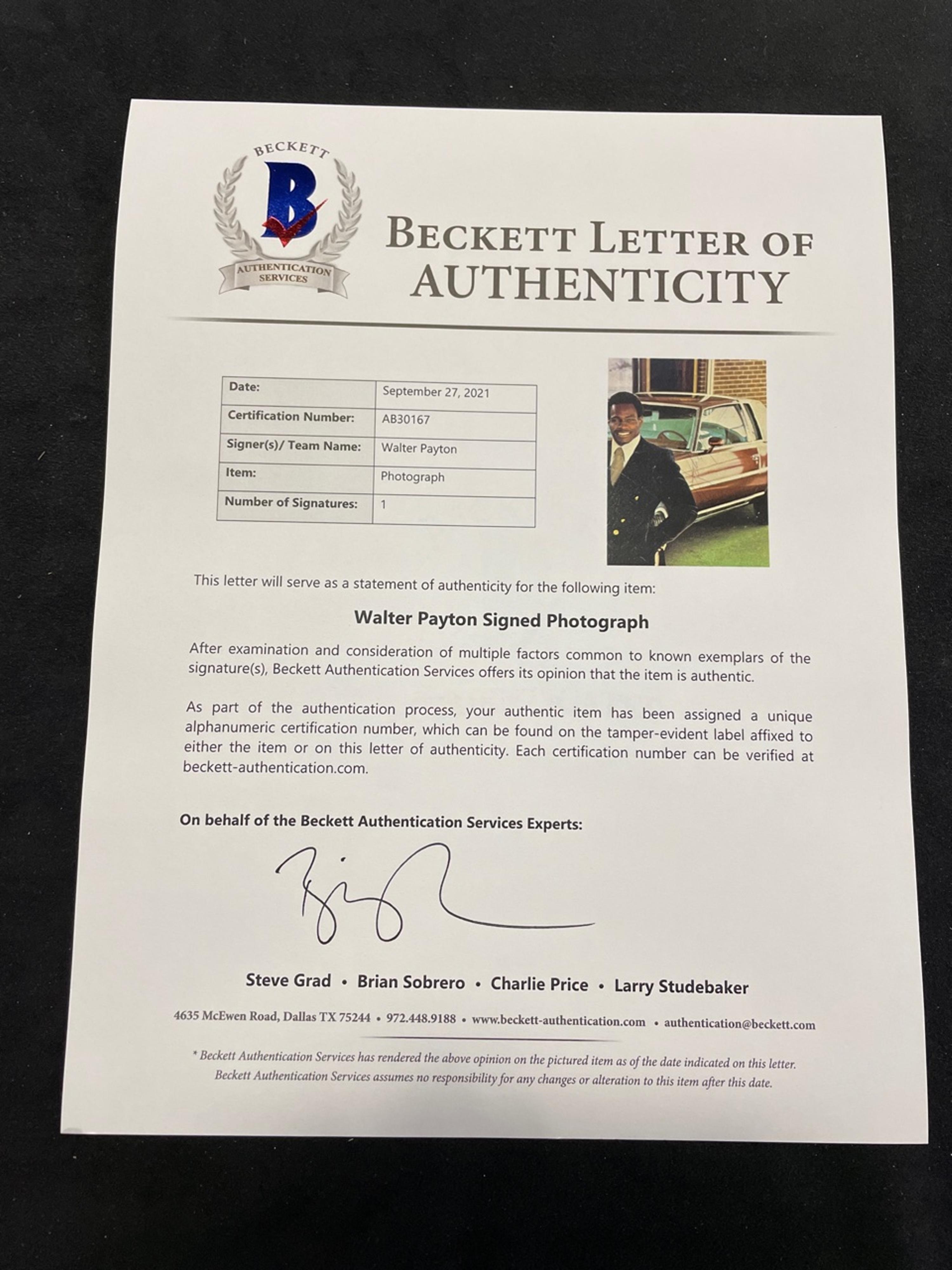 A Group of Two Walter Payton Signed Autograph 1980s Chicago Auto Show Photographs (BAS Beckett Authentication Services Certified),