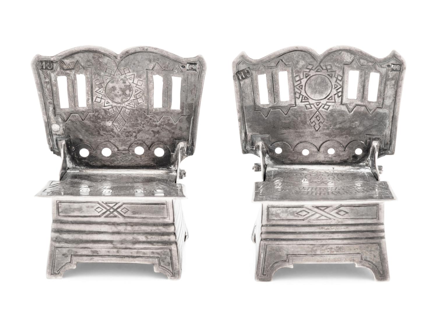 A Pair of Russian Silver Throne Salts
