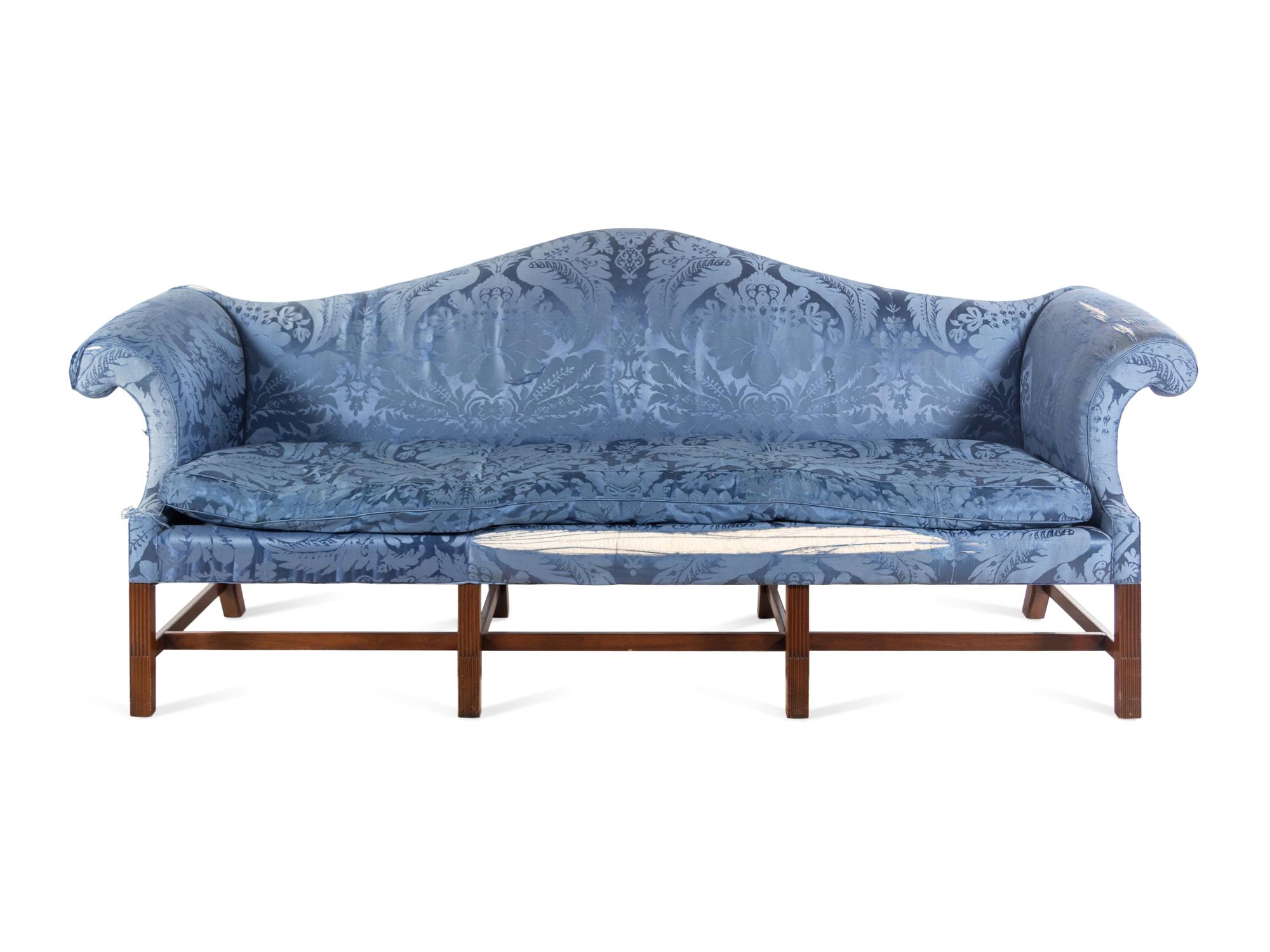 A Kittinger George III Style Fluted Mahogany Camelback Sofa